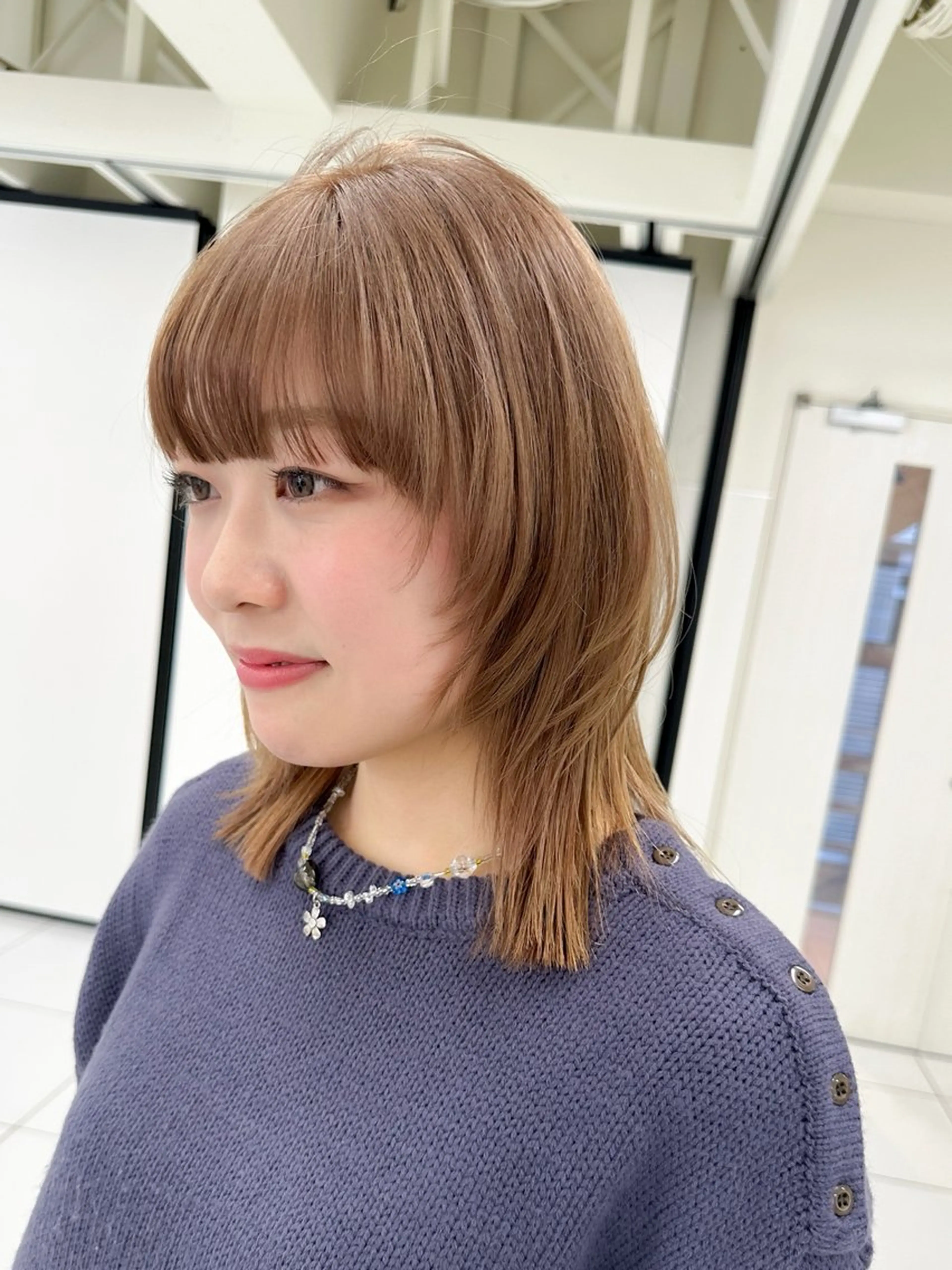 ミディアム カラー ボブレイヤー ベージュカラー ミルクティーベージュ ボブ 顔まわりレイヤー カット ヘアカラー ✨カラー支持No.1 🧸ワキ カナコ🧸のヘアスタイル