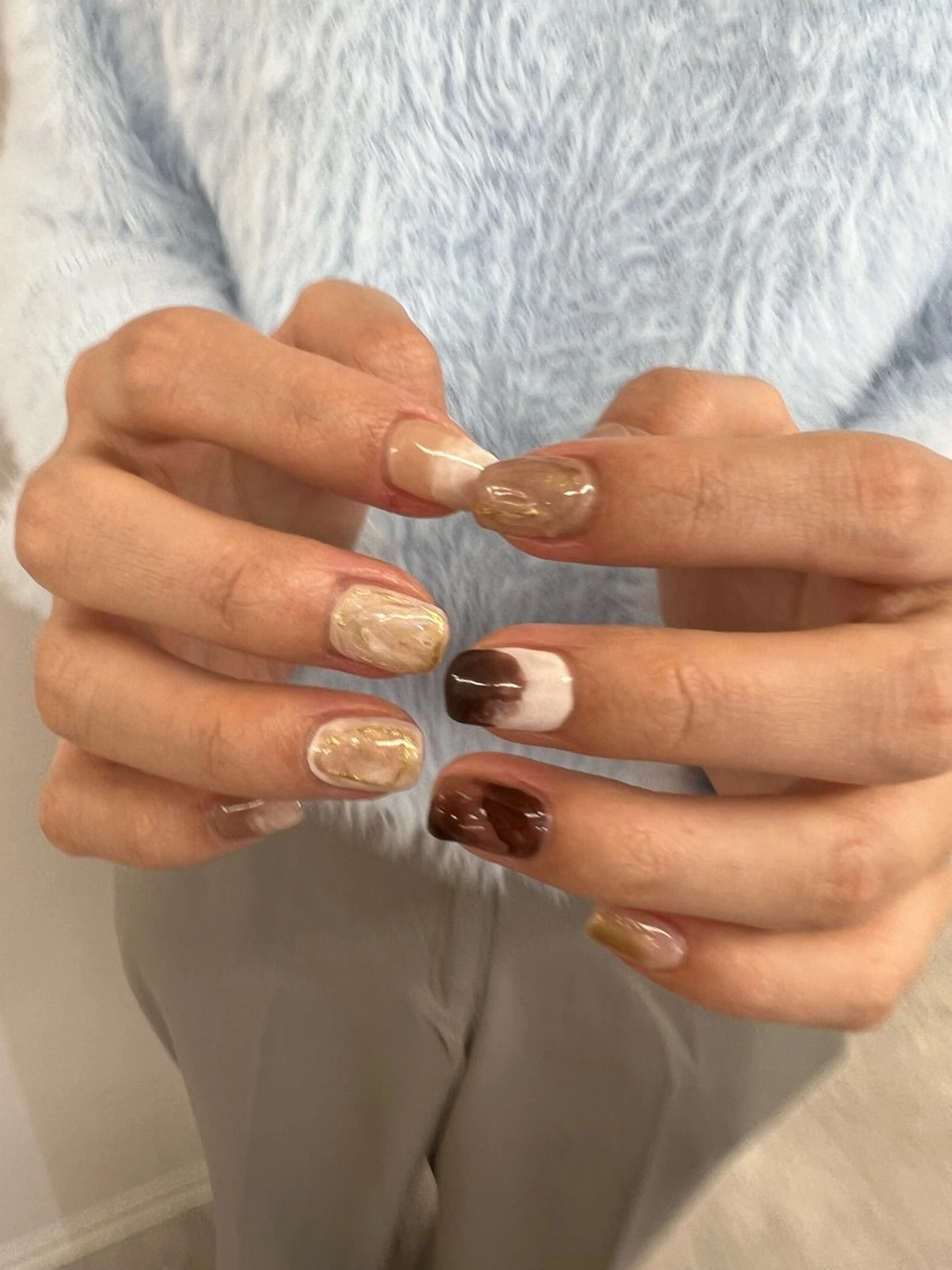 ネイル ブラウン フラッシュネイル ジェルネイル 韓国ネイル 持ち込み Bana_ Nailのネイルデザイン