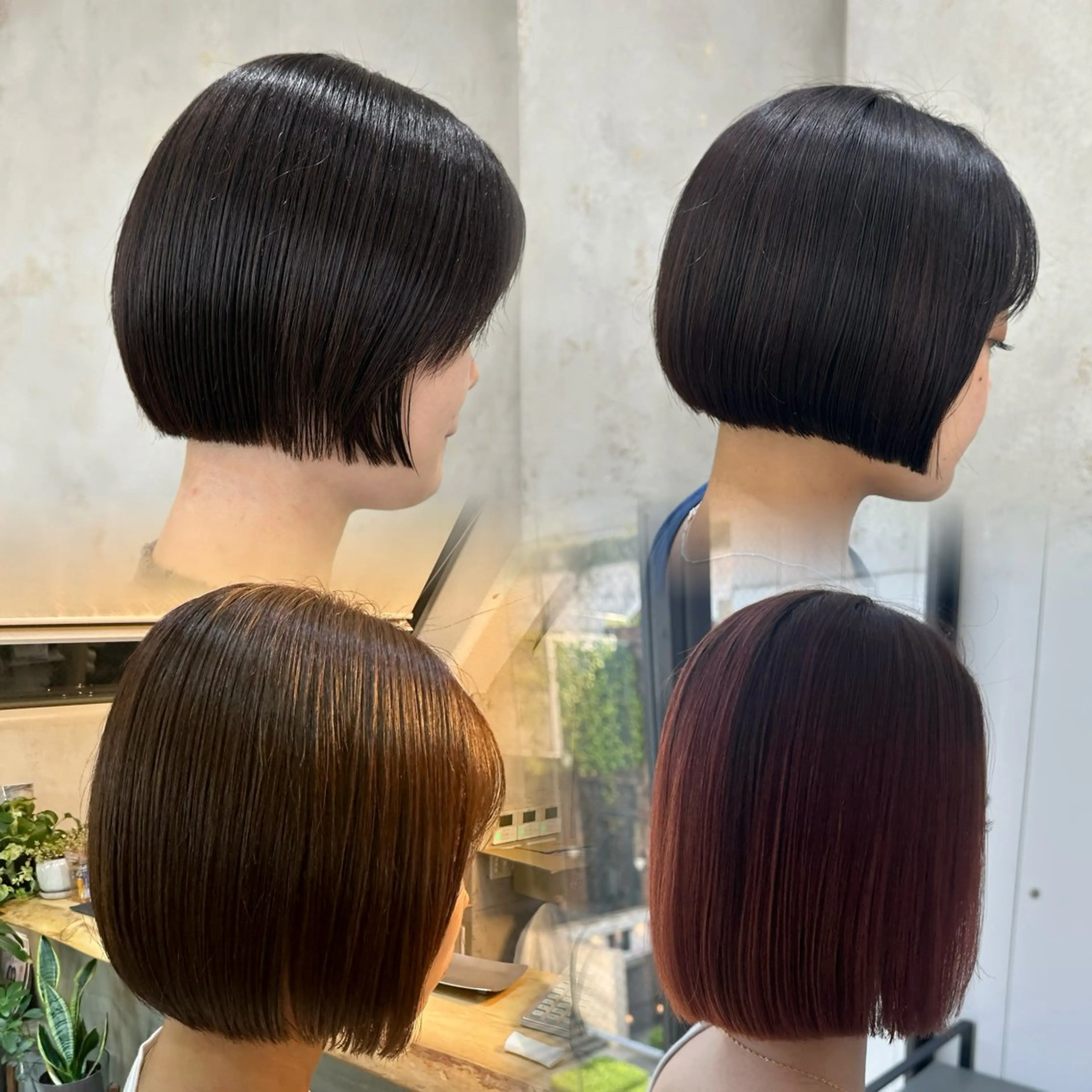 ミディアム パーマ カット ヘアカラー 縮毛矯正 トリートメント ボブ顔まわりレイヤー 地毛風縮毛Yukiのヘアスタイル