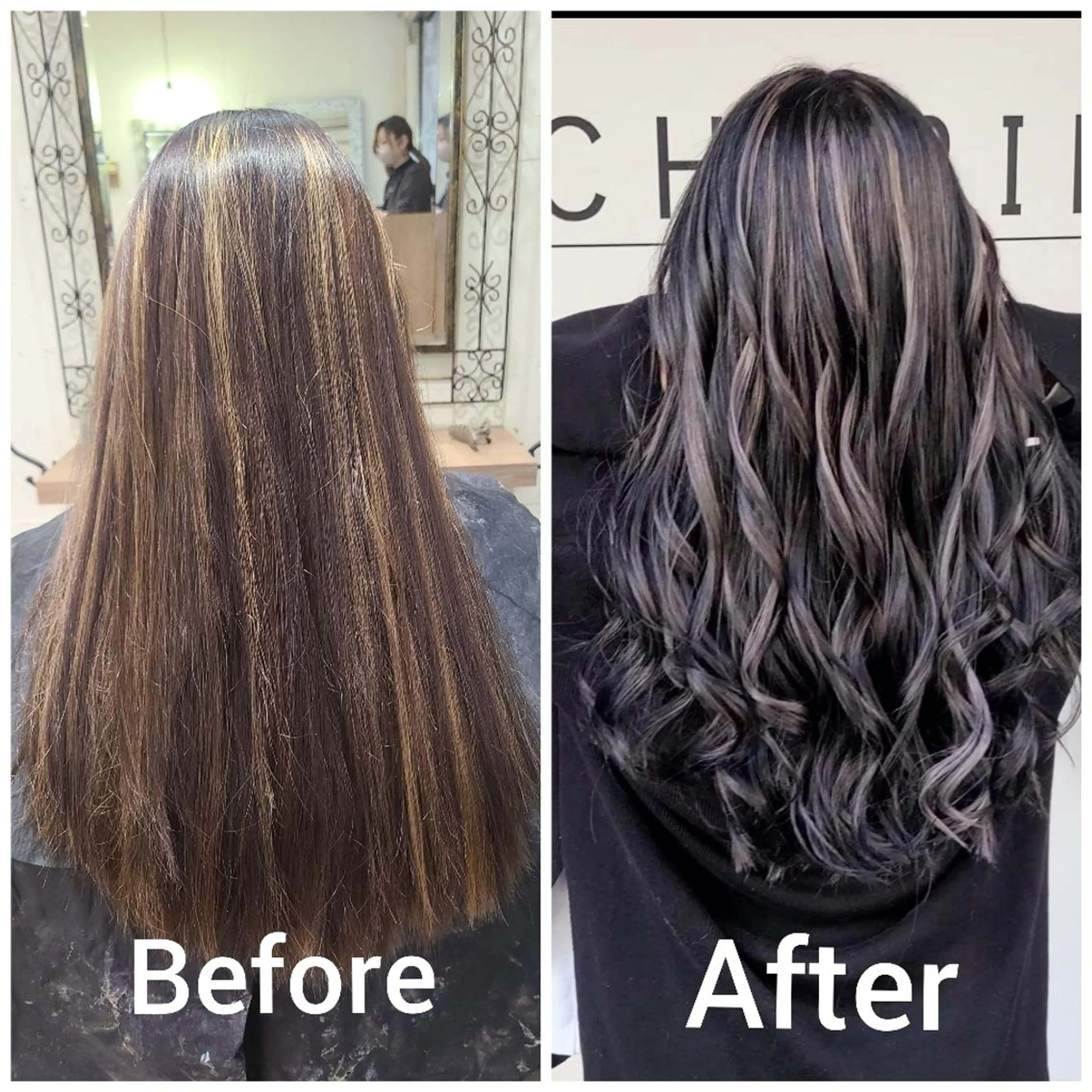 ロング カラー アッシュ アッシュグレー バレイヤージュ ベージュカラー ブリーチ ヘアカラー cherie所属・大内 格のヘアスタイル