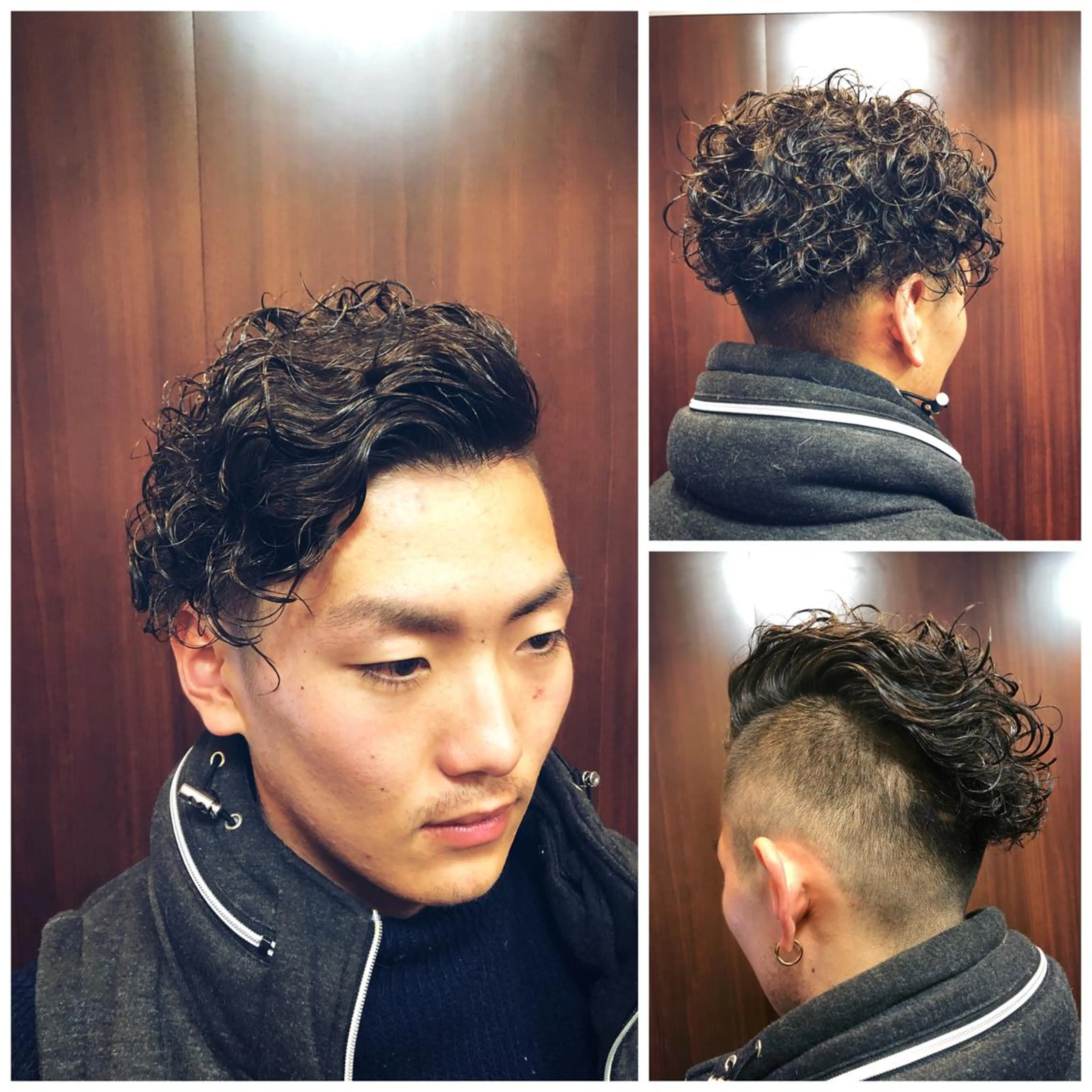 ミディアム パーマ メンズ ミディアムパーマ フェードカット メンズパーマ カット パーマ 銀座メンズ ビジネスショートのヘアスタイル