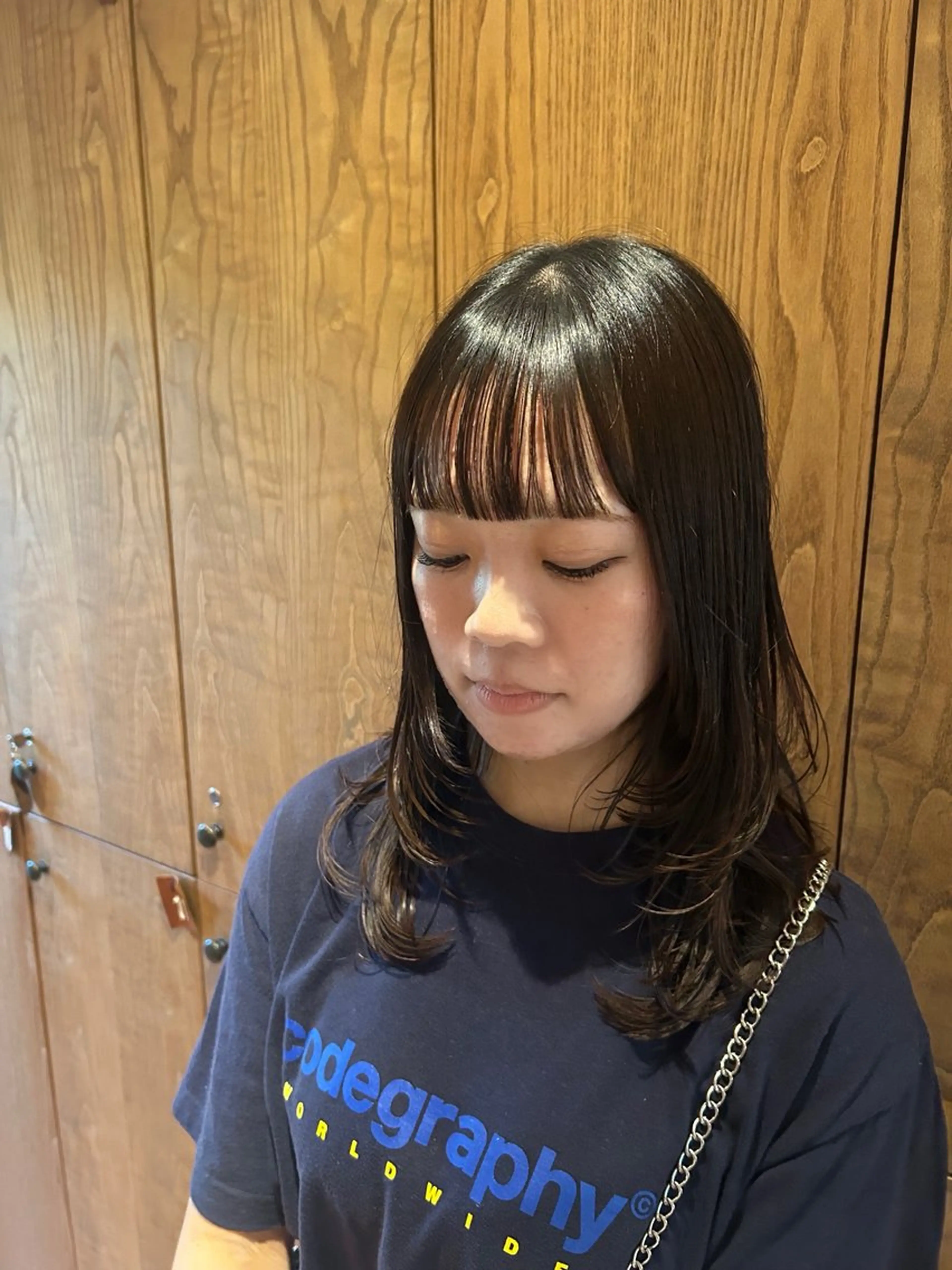 セミロング レイヤーカット カット 暖色カラー／縮毛矯正 ／岡崎／羽菜のヘアスタイル