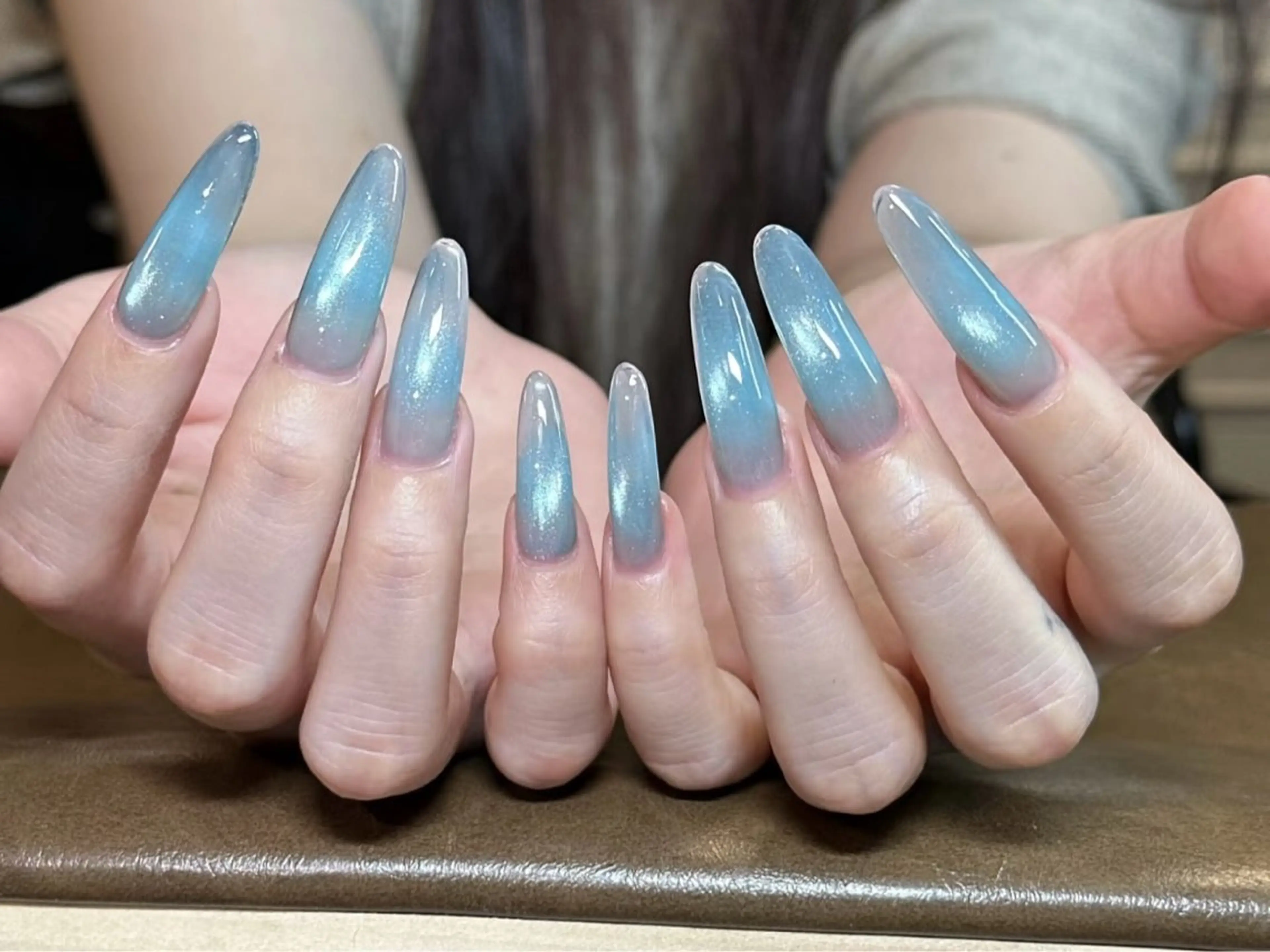 ネイル オーロラネイル 長さ出し フレンチネイル ジェルネイル ガラスフレンチ ハンドネイル Rela・S所属・Rela・S NAILのネイルデザイン