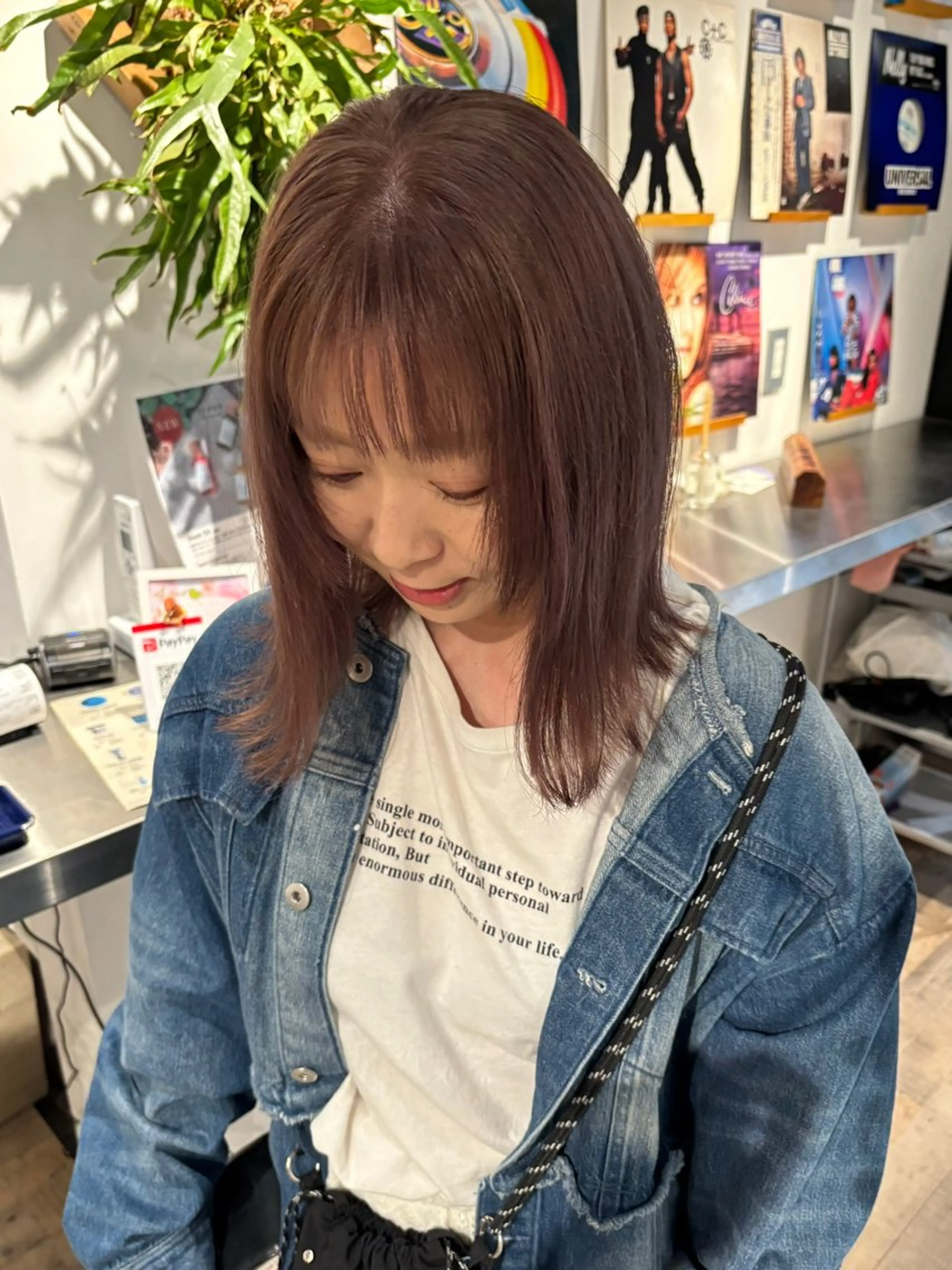 ミディアム カラー ベージュカラー ピンクカラー ピンクベージュ カット ヘアカラー トリートメント tender🐬 まゆかのヘアスタイル