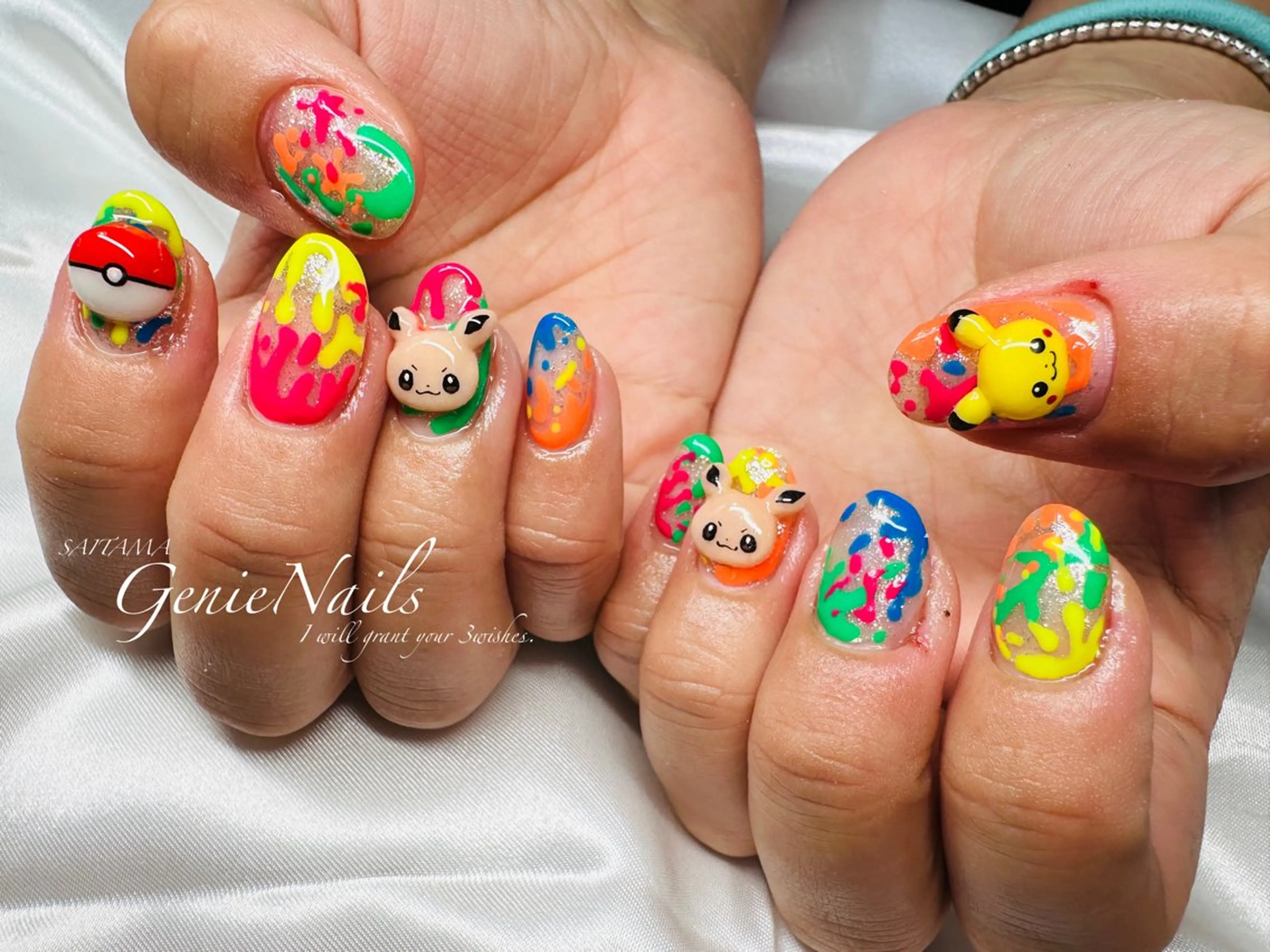 メンズ ネイル アートネイル 長さ出し 氷ネイル・うるうるネイル ロングネイル 持ち込み Genie Nailsのネイルデザイン