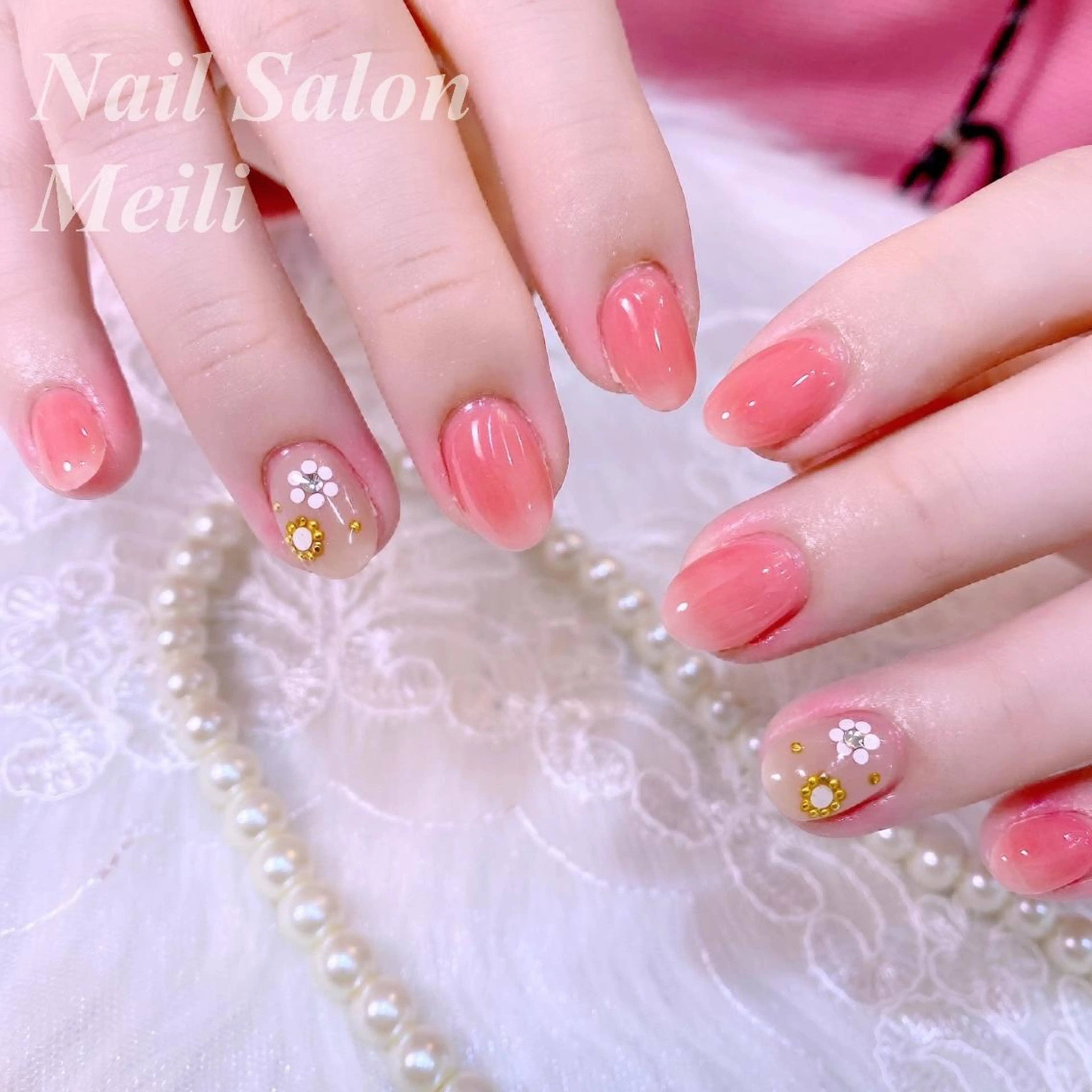 ネイル アートネイル フラワーネイル ピンク ショートネイル 春ネイル NAILSALON MEILIのネイルデザイン
