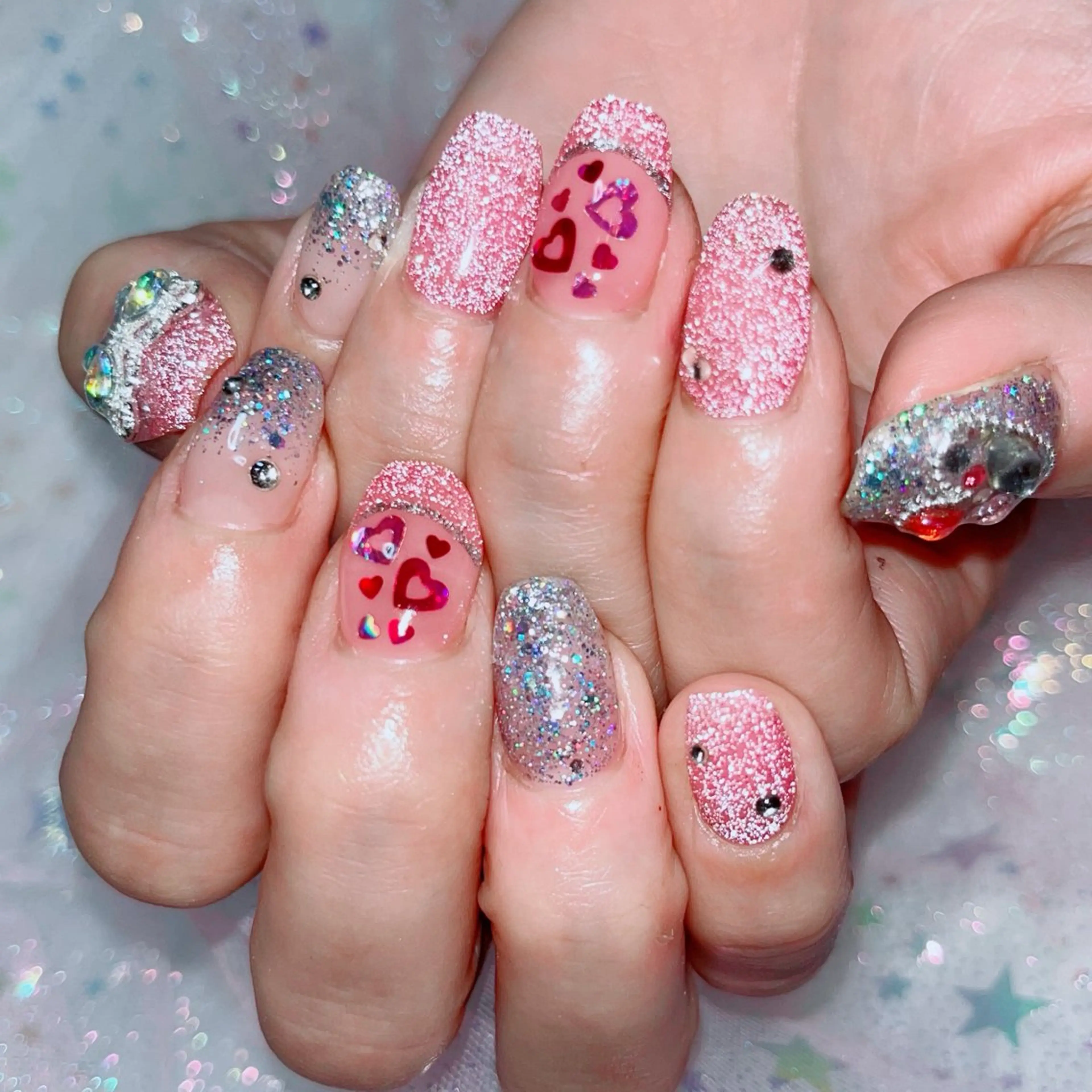 ネイル フラッシュネイル マグネットネイル ピンク シルバー ruirui.naildesign所属・RUI ☆のネイルデザイン