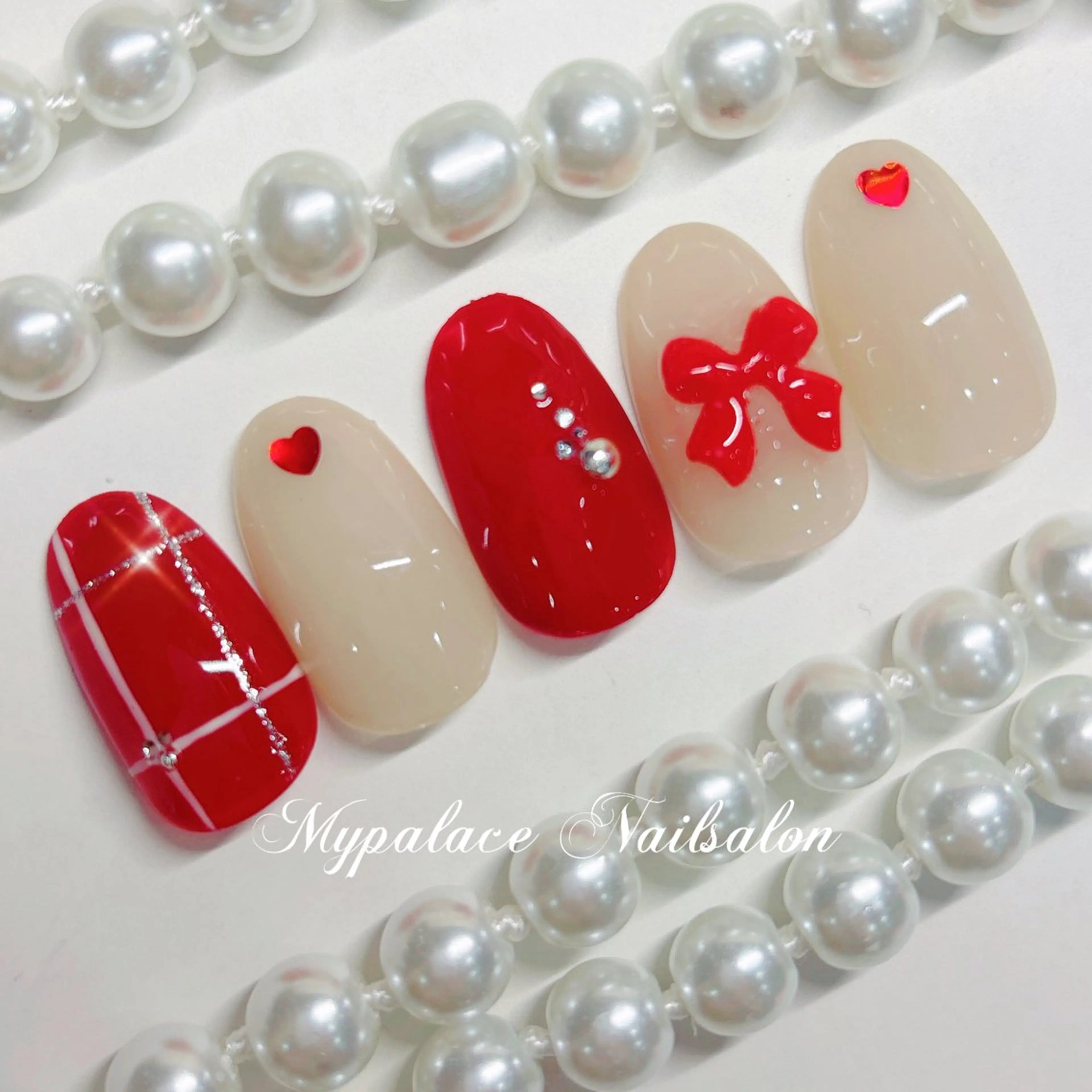 ネイル ハート 赤色 リボン Yuis Nailスカルプ専門のネイルデザイン