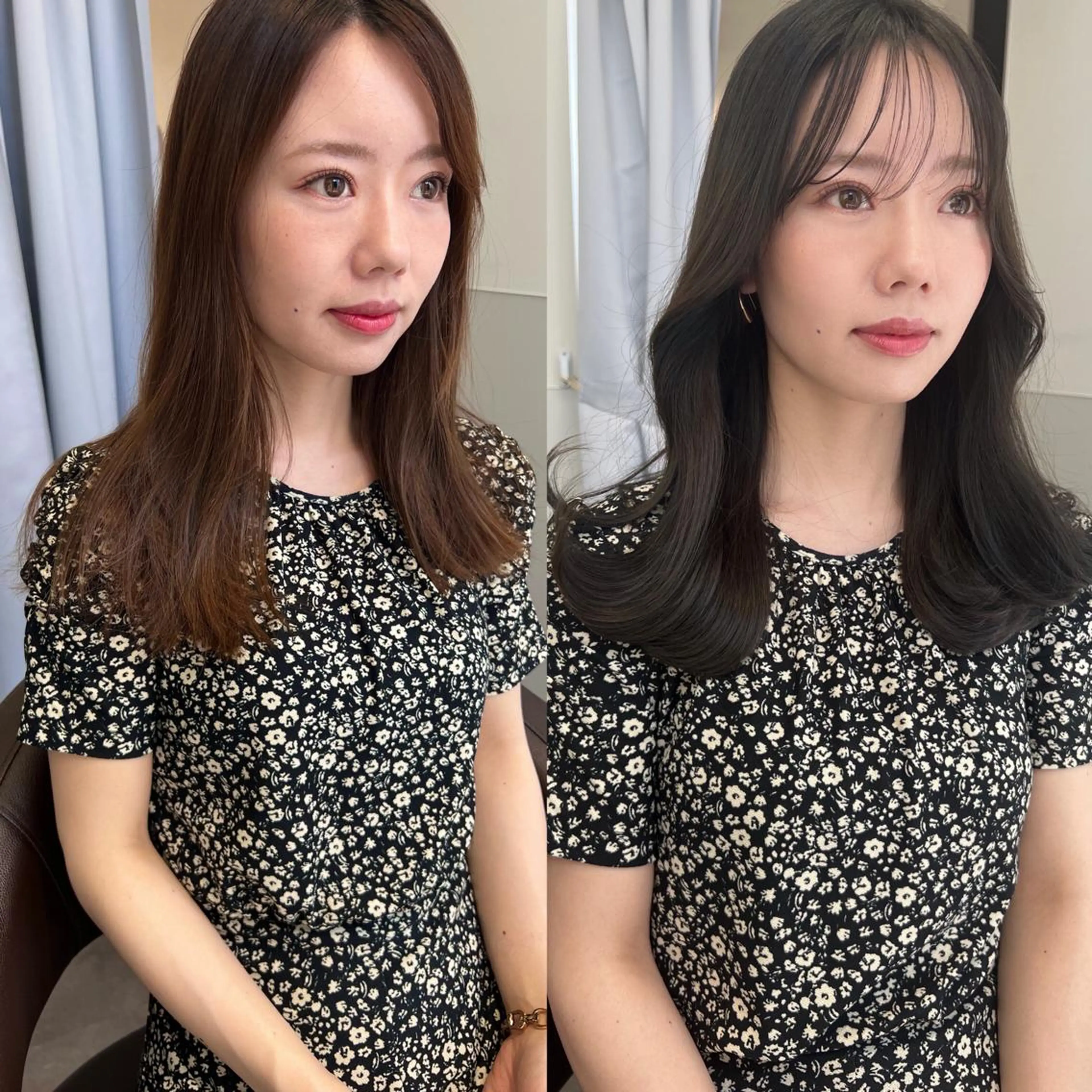 セミロング ハイライト 韓国風ヘア 韓国モテhair🍑 momoのヘアスタイル