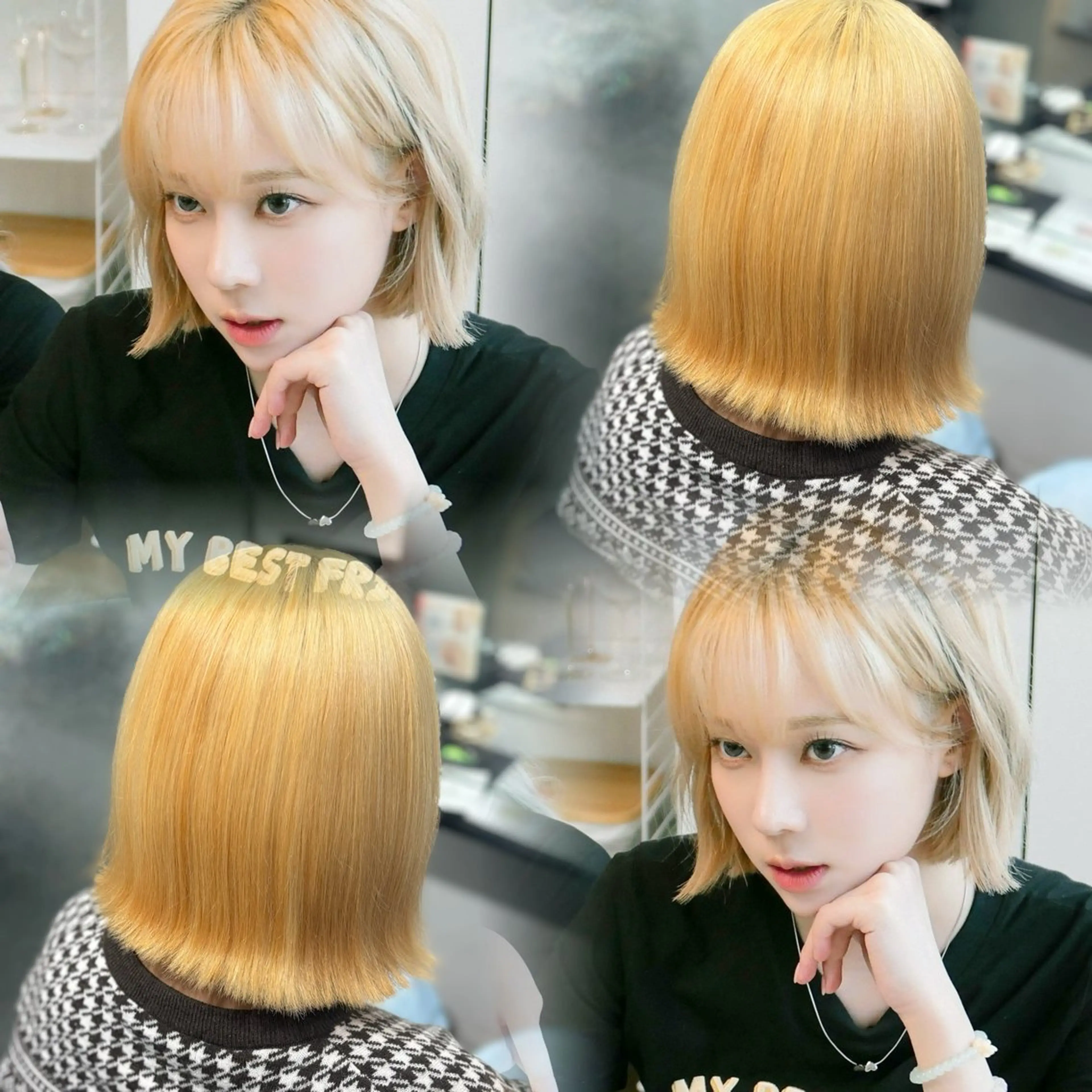 ミディアム ボブ ヘアカラー ヘアセット Yuzu️🫧AO/ 艶カラー/韓国ヘアのヘアスタイル