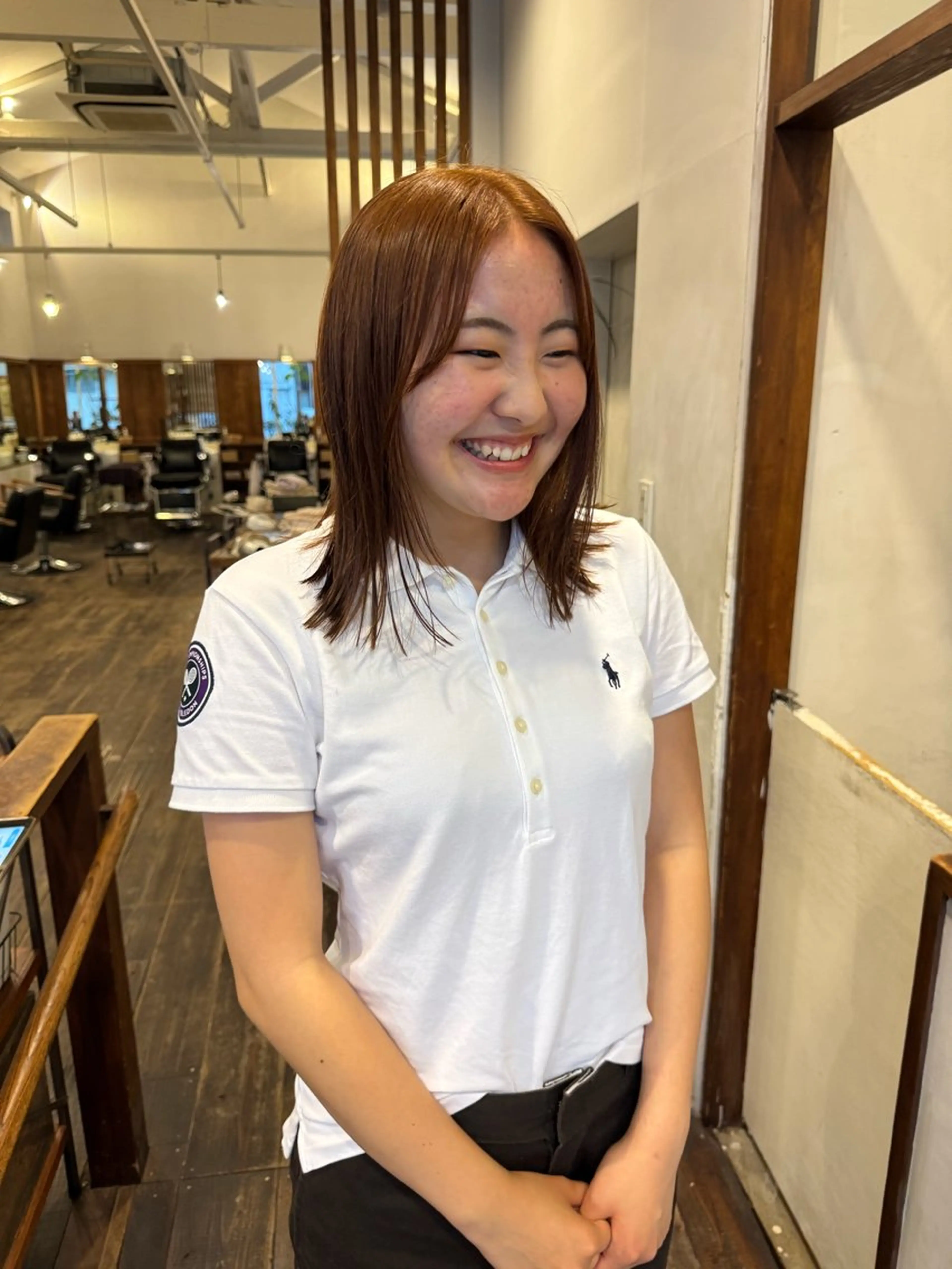ミディアム カラー オレンジ カット ヘアカラー MOK大阪梅田店 Asahiのヘアスタイル