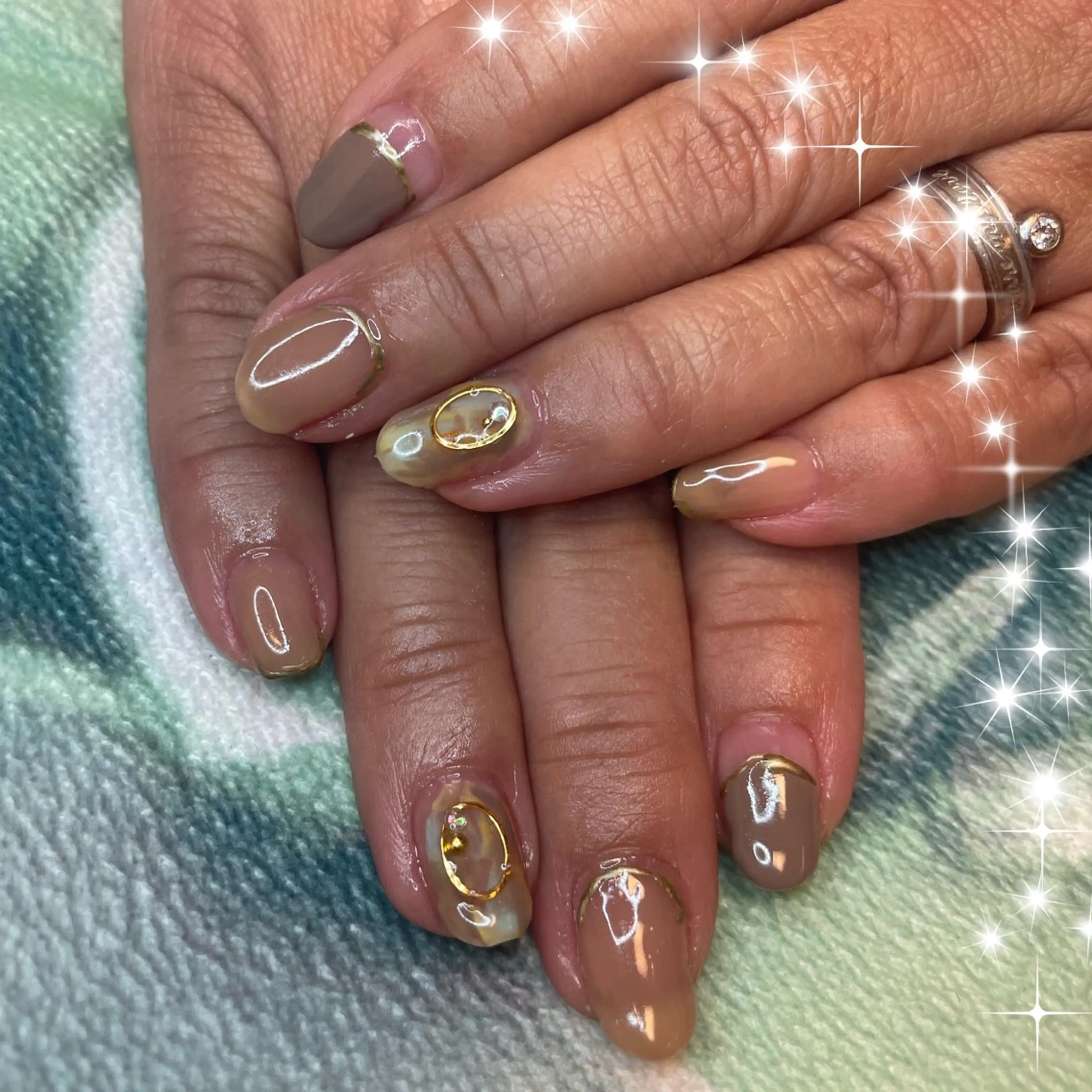 ネイル ブラウン ゴールド グリーン ニュアンスネイル オレンジ NAIL★M 真紀のネイルデザイン