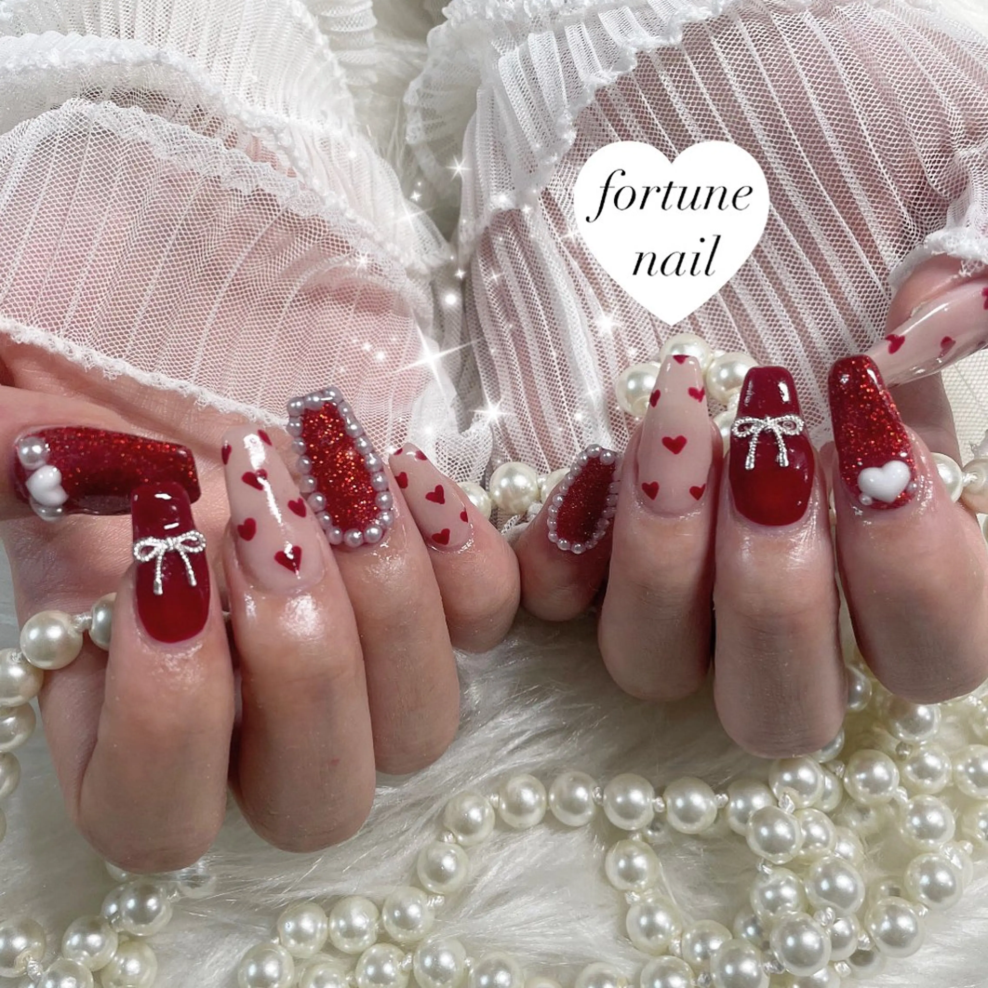 ネイル ガーリー ハート バレンタイン ワンホンネイル 💎saori 💎のネイルデザイン
