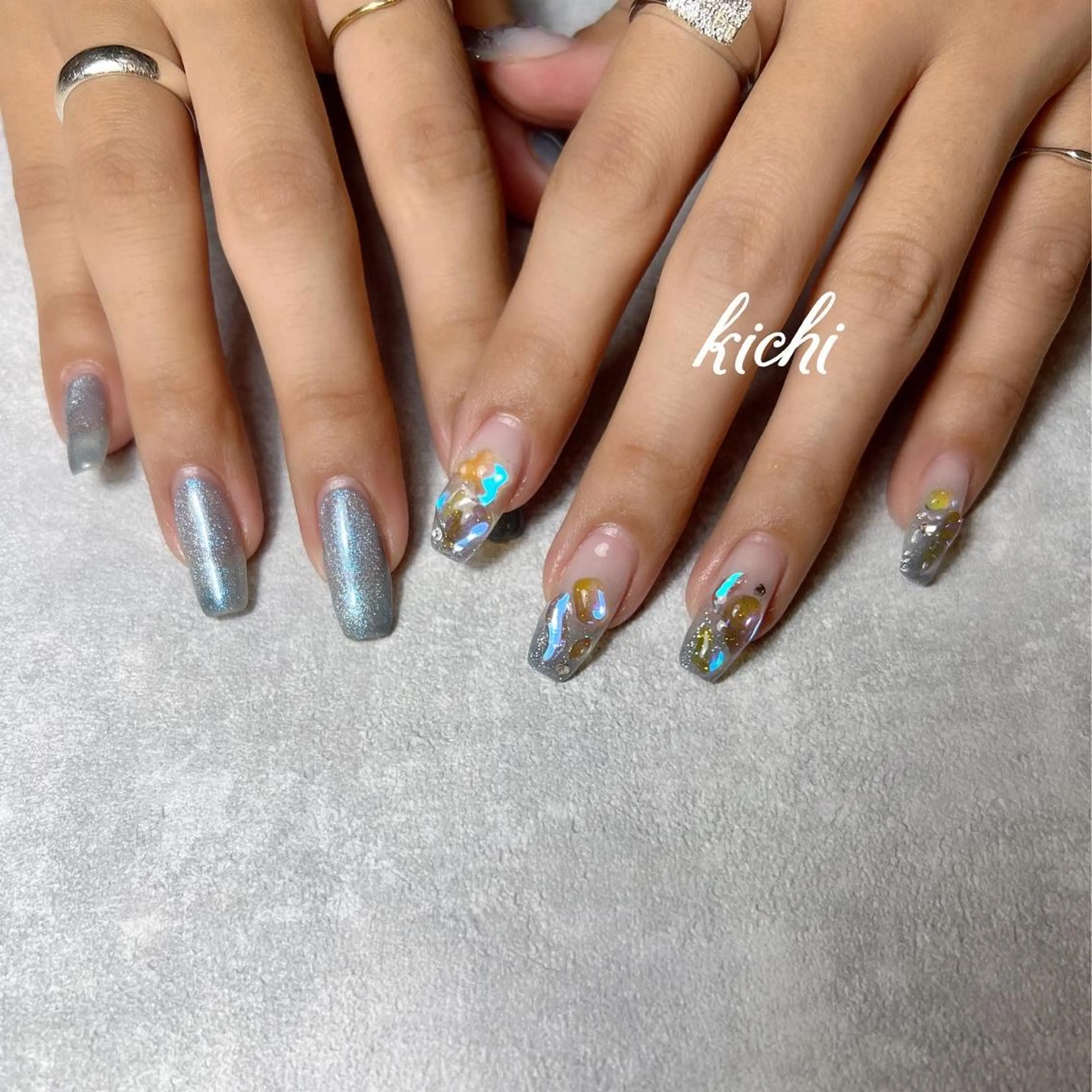 ネイル オーロラネイル ジェルネイル マグネットネイル 持ち込み ニュアンスネイル kichi･:* みじゅのネイルデザイン