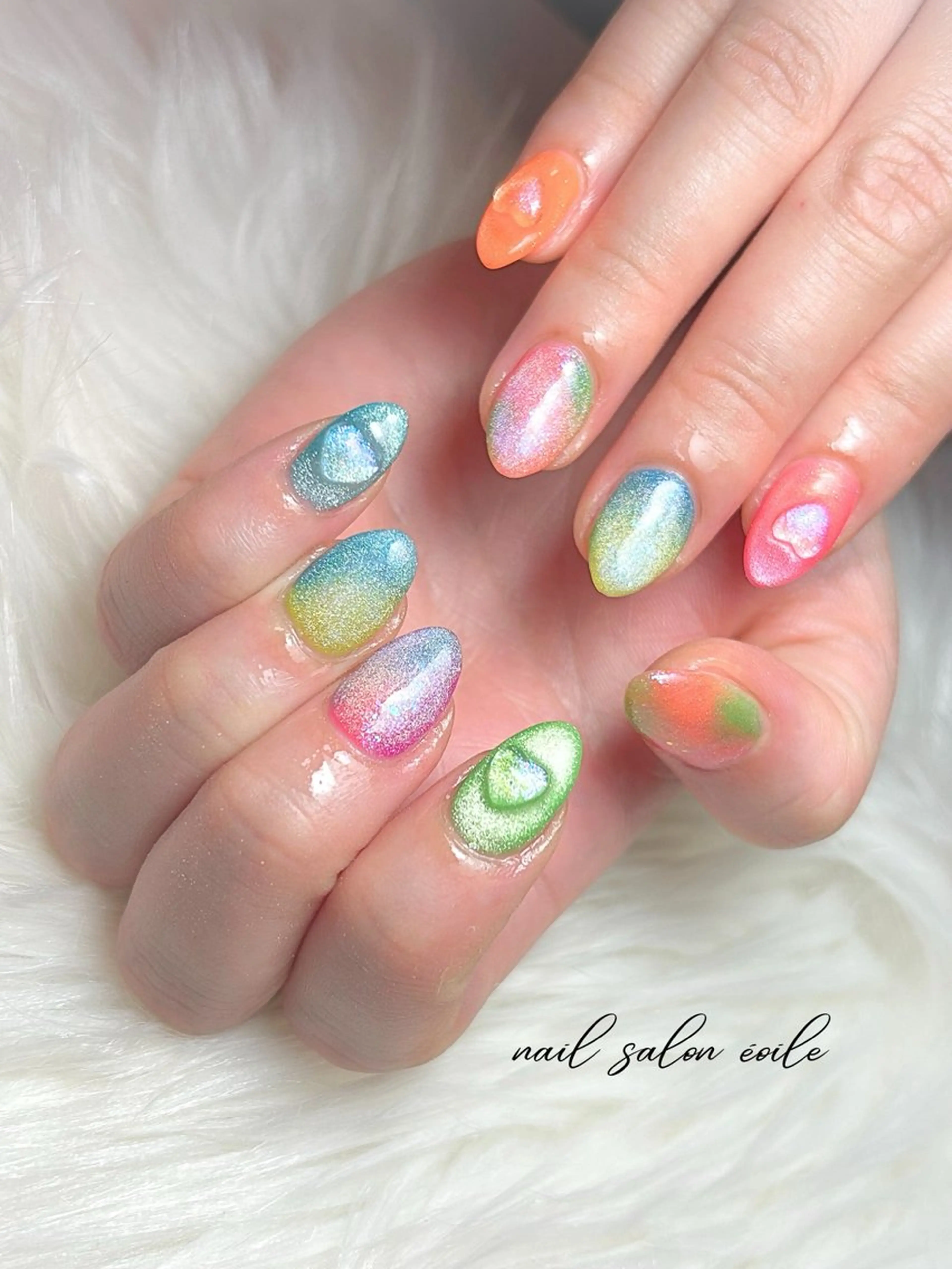 ネイル ハート マグネットネイル 夏ネイル ハンドネイル nail salon étoileのネイルデザイン