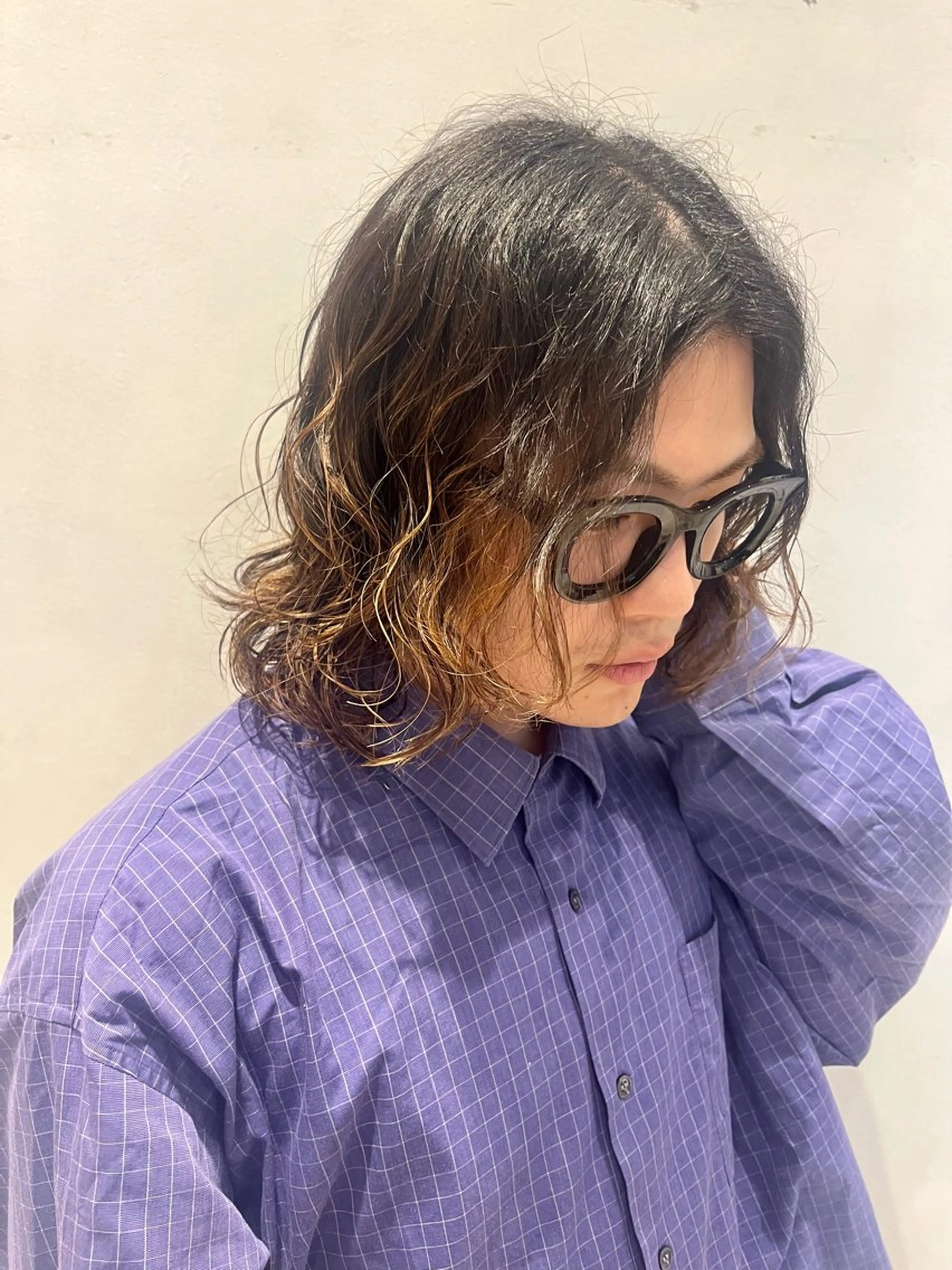 セミロング カラー パーマ メンズ メンズパーマ セミロングパーマ ボブ カット パーマ たかしま あさひのヘアスタイル