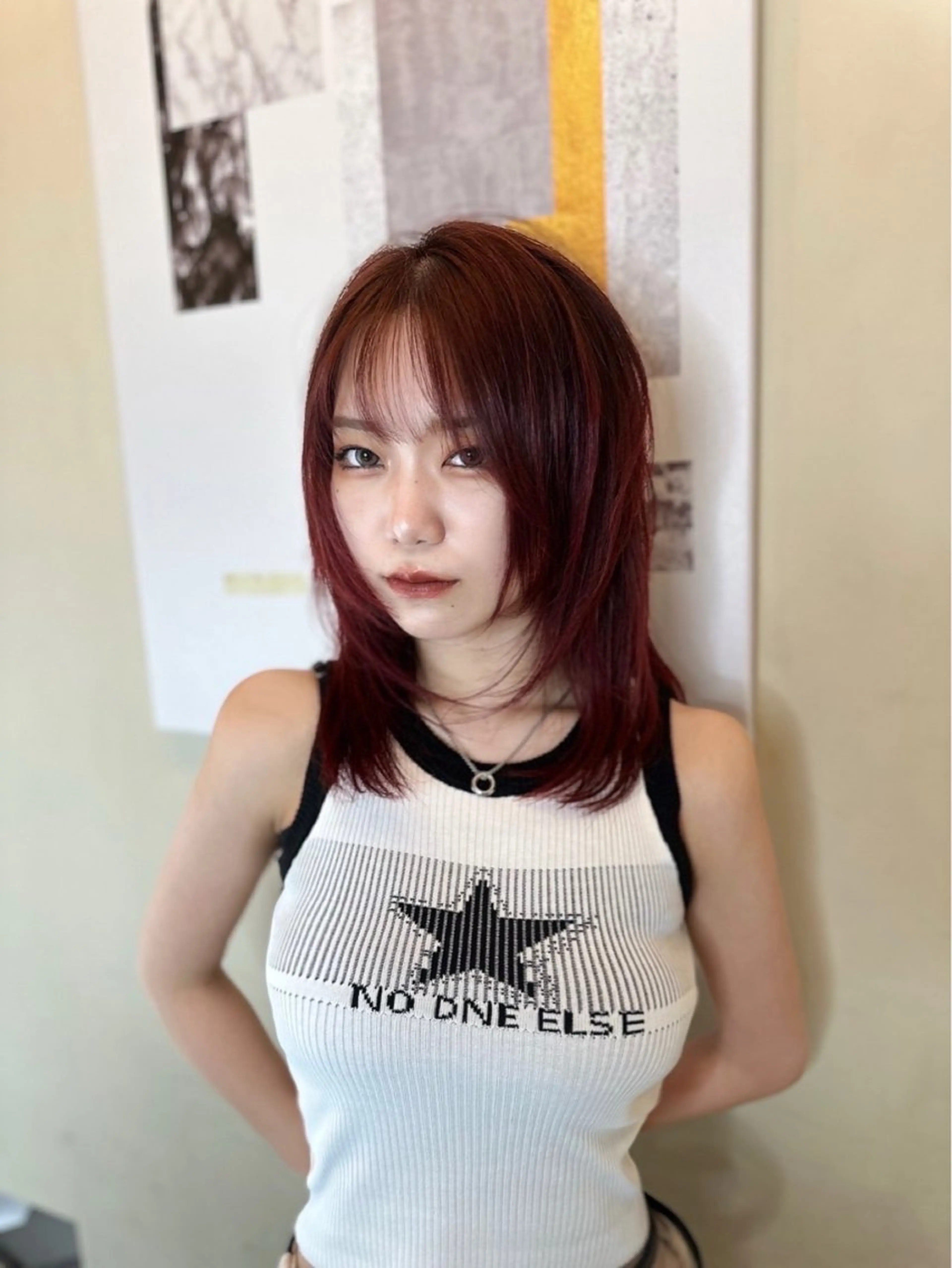 ミディアム カラー アディクシーカラー バレイヤージュ ブリーチ デザインカラー ダブルカラー カット トリートメント レイヤーカット nude ヘア大和のヘアスタイル