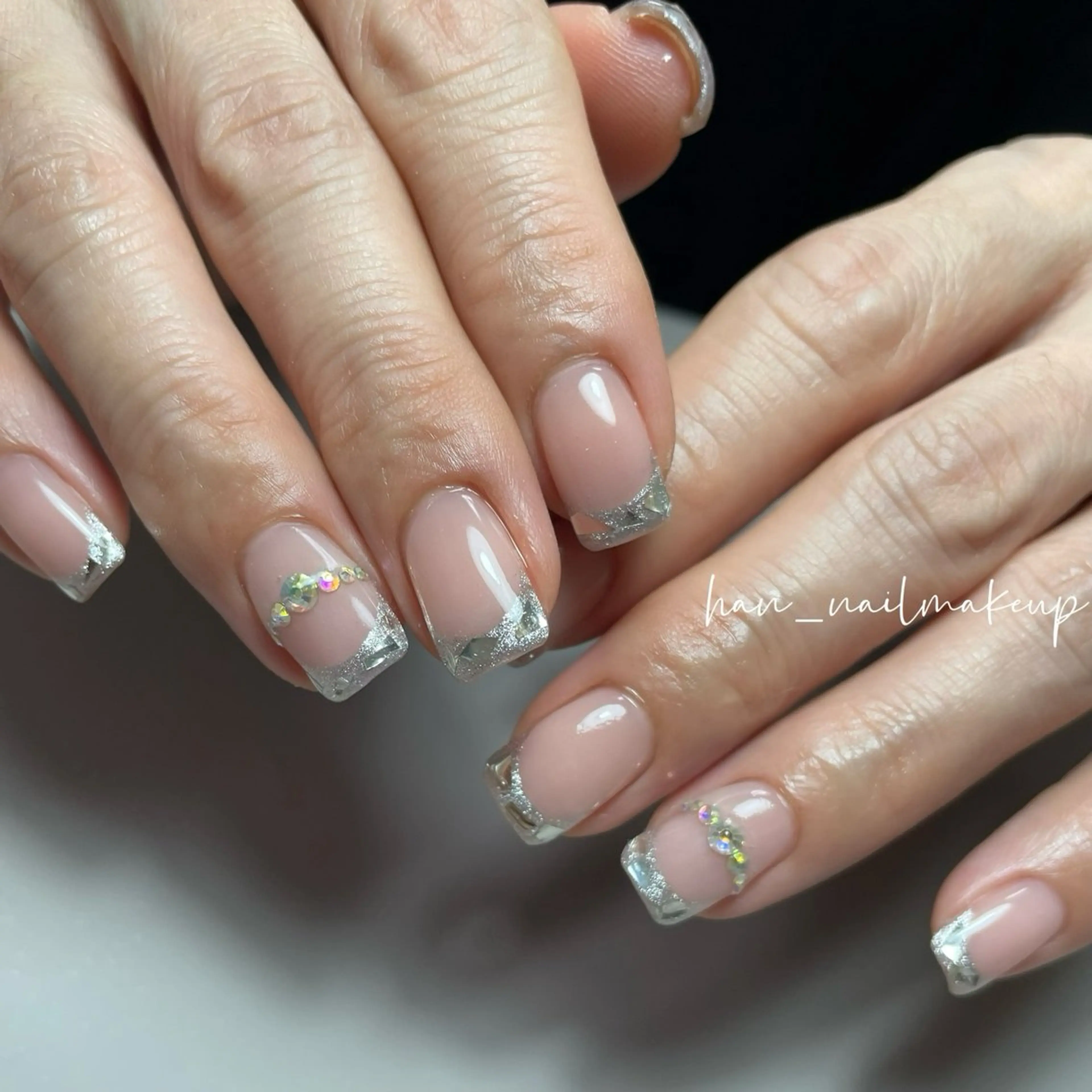 ネイル フレンチネイル ガラスフレンチ キラキラネイル ハンドネイル Han Nail 【y&m】のネイルデザイン