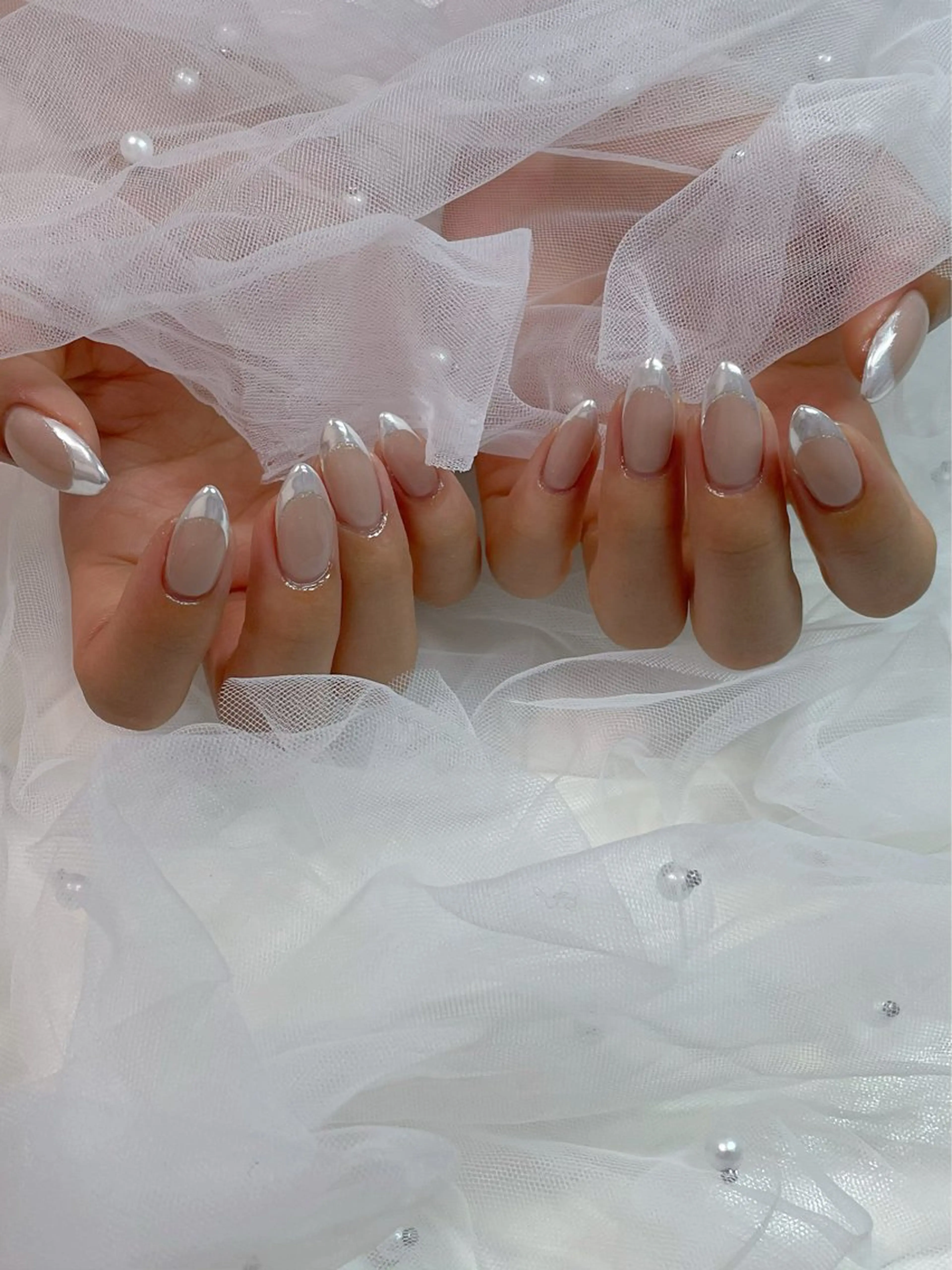 ネイル フレンチネイル ミラーネイル ハンドネイル nailroom yuのネイルデザイン