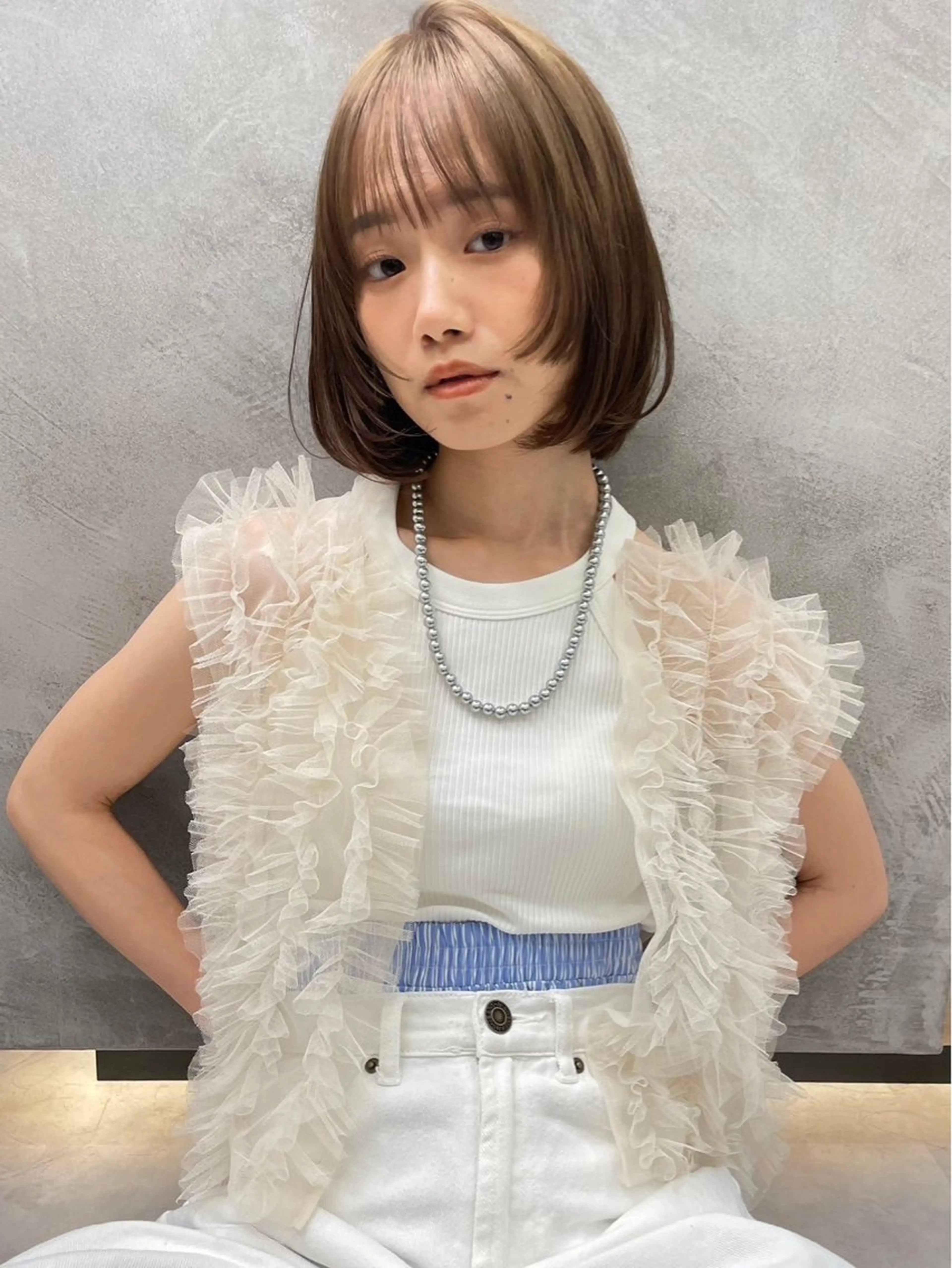 ミディアム ボブ 顔まわりレイヤー 顔周りカット レイヤーカット 浦和/レイヤー/ボブ 縮毛矯正/大和田拓夢のヘアスタイル