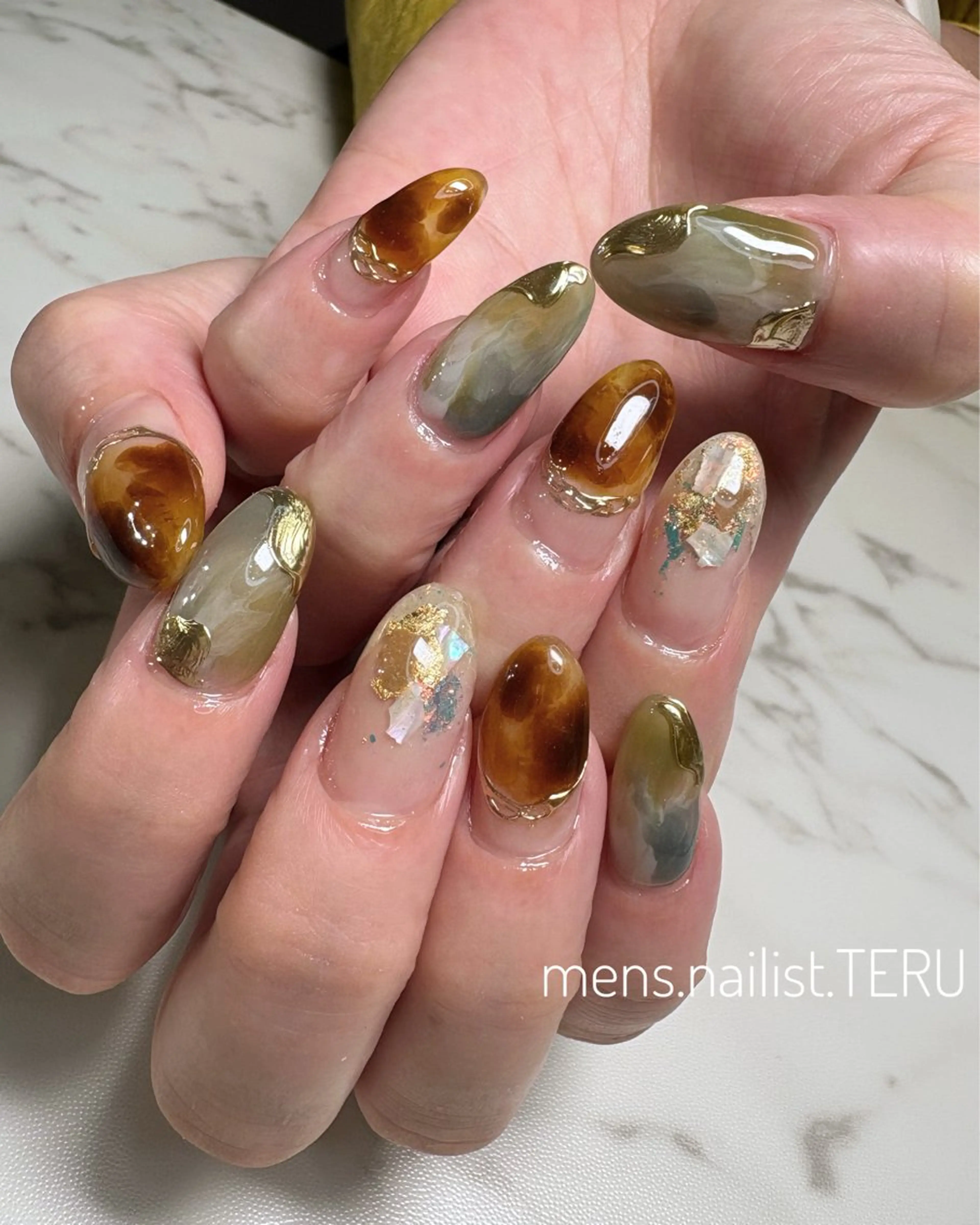 ネイル べっ甲ネイル メンズネイル ニュアンスネイル nail salon ETERNAL所属・メンズネイリスト TERUのネイルデザイン