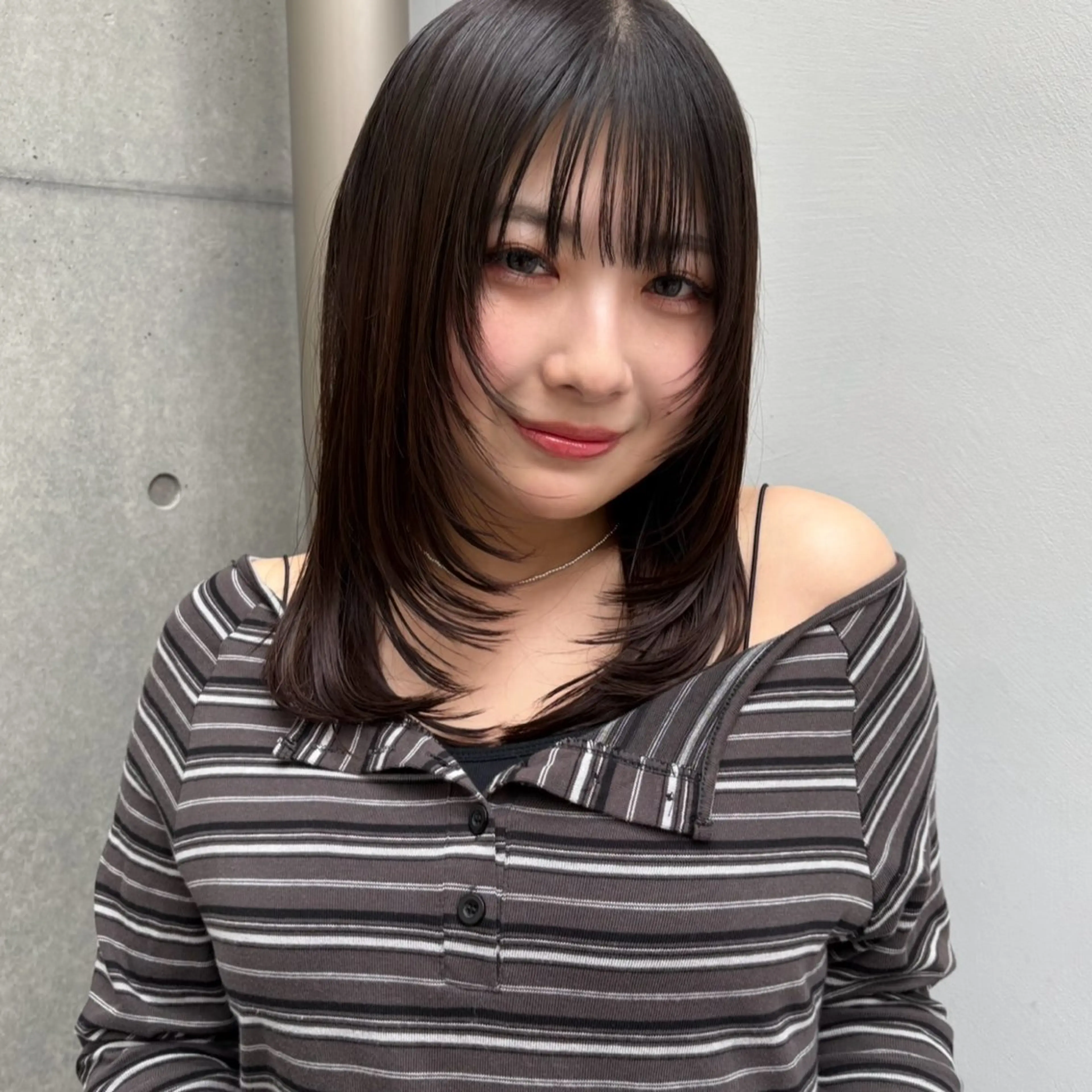 セミロング 顔まわりレイヤー レイヤーカット カット ヘアカラー 韓国レイヤー/暖色 カラー/KOTONEのヘアスタイル