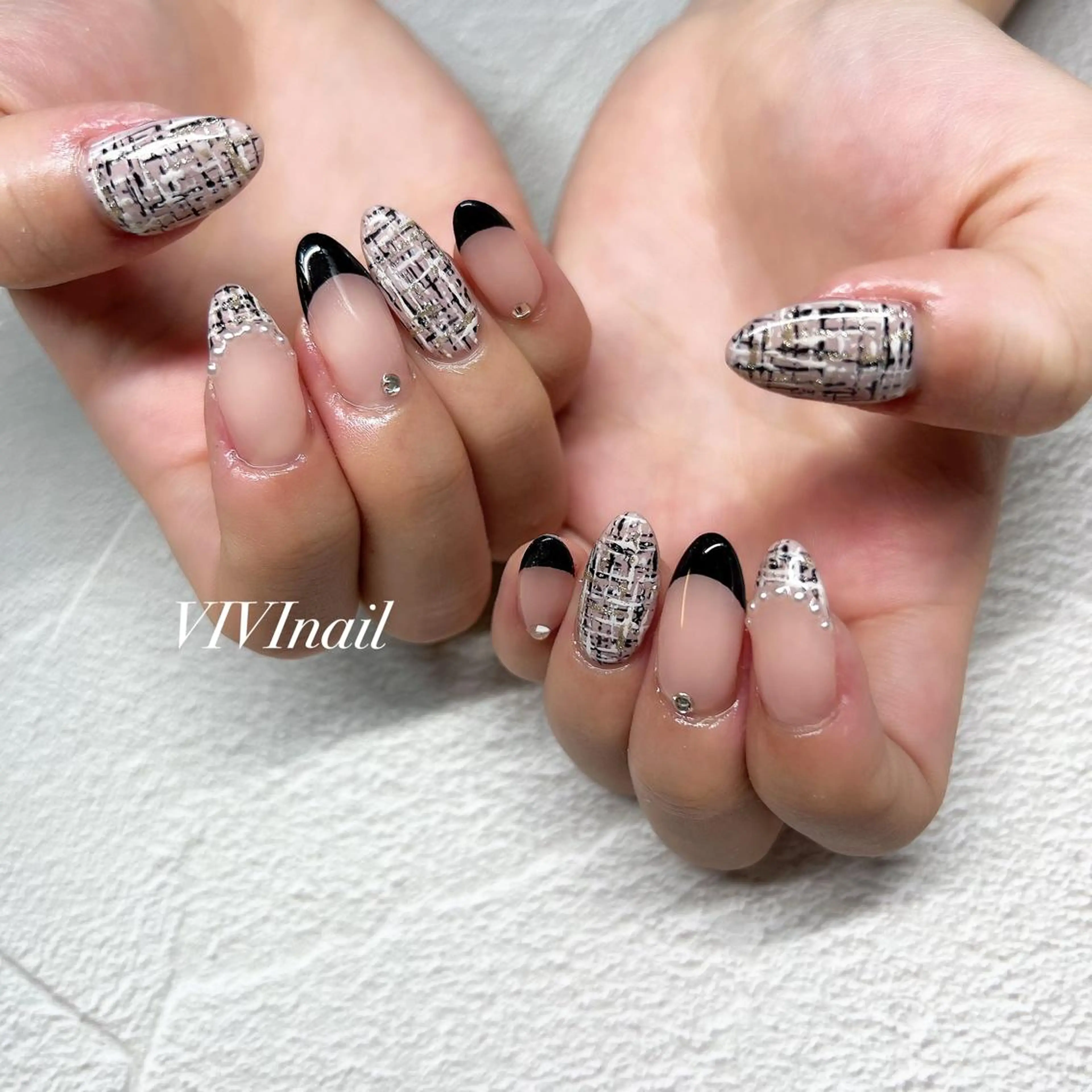 ネイル フレンチネイル ツイードネイル ハンドネイル vivi nailのネイルデザイン
