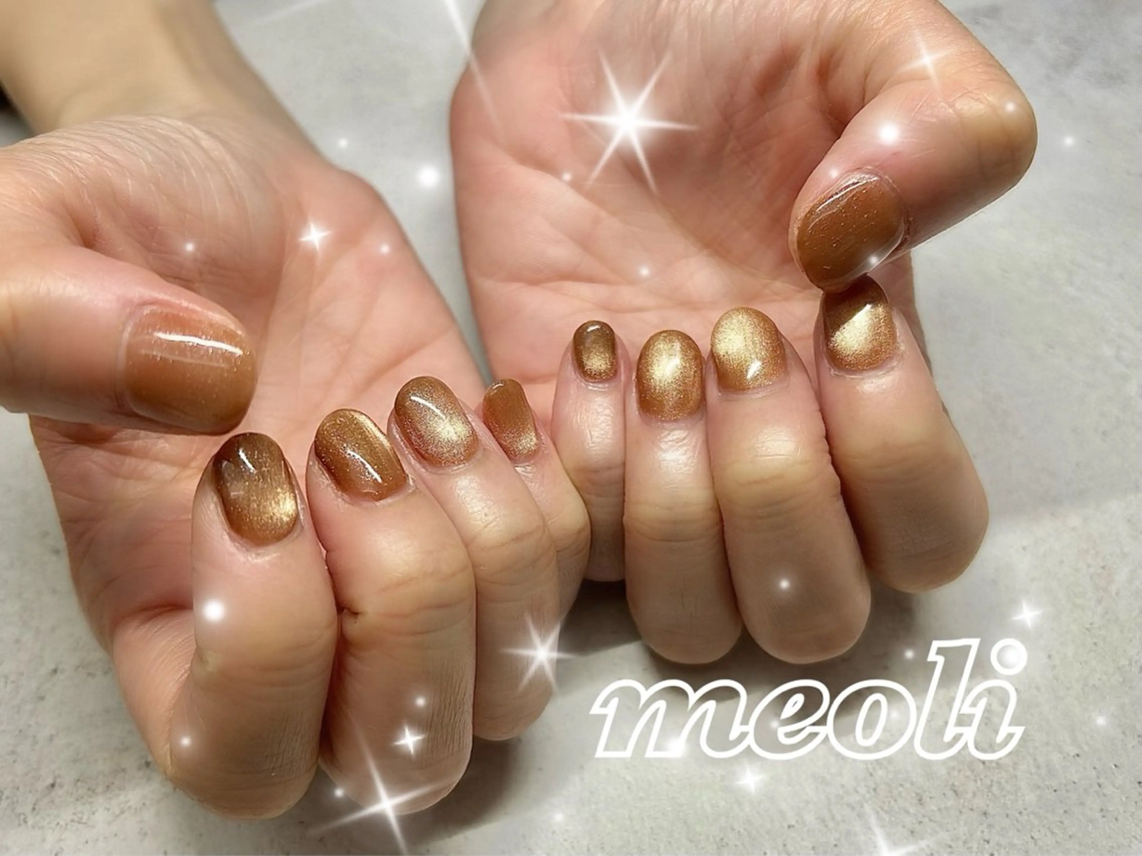 ネイル ブラウン ジェルネイル ラメ(グリッター) マグネットネイル nail salon meoli アヤのネイルデザイン