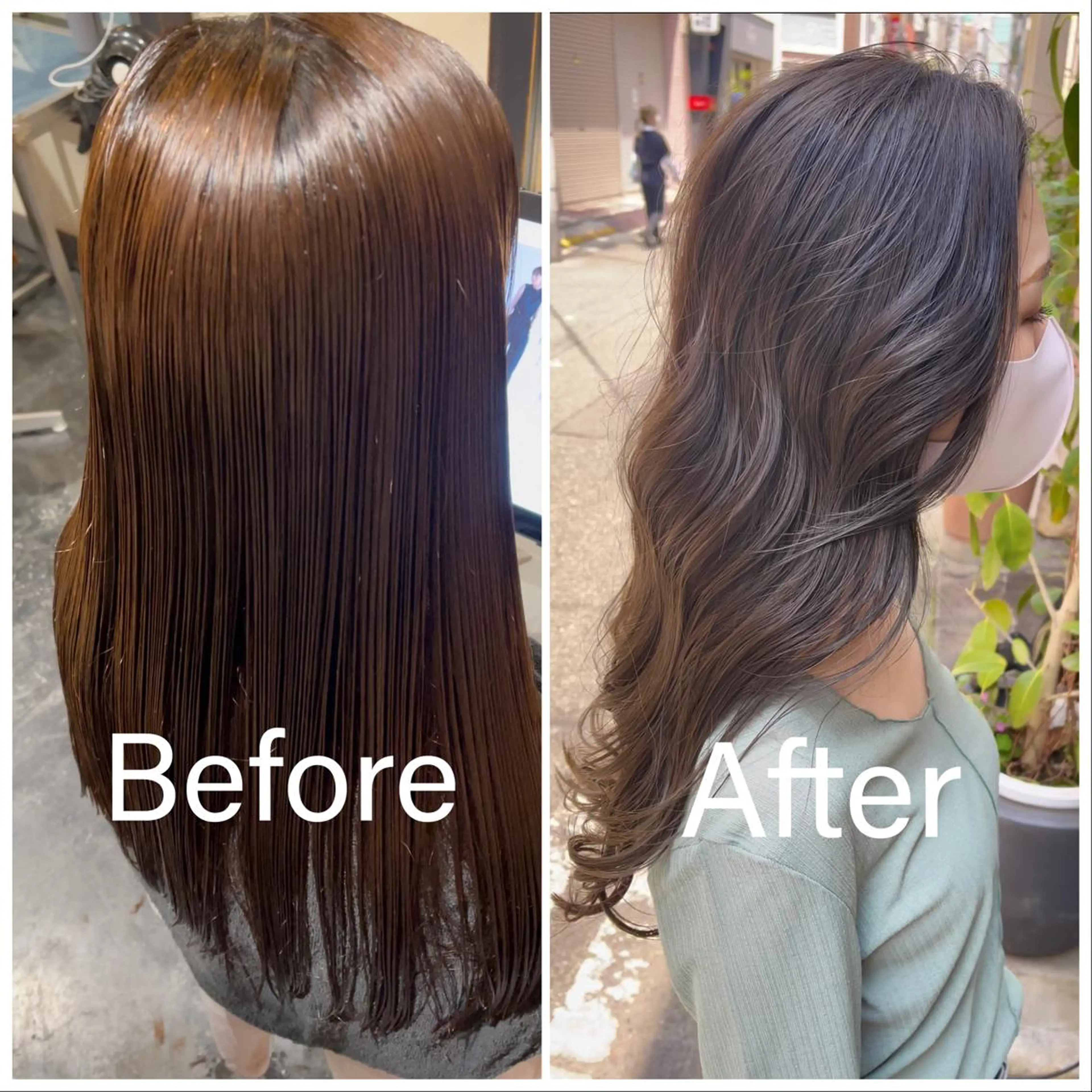 ロング カラー アッシュ ブリーチ 透明感カラー ブリーチなしカラー 縮毛矯正 泉 堅也のヘアスタイル