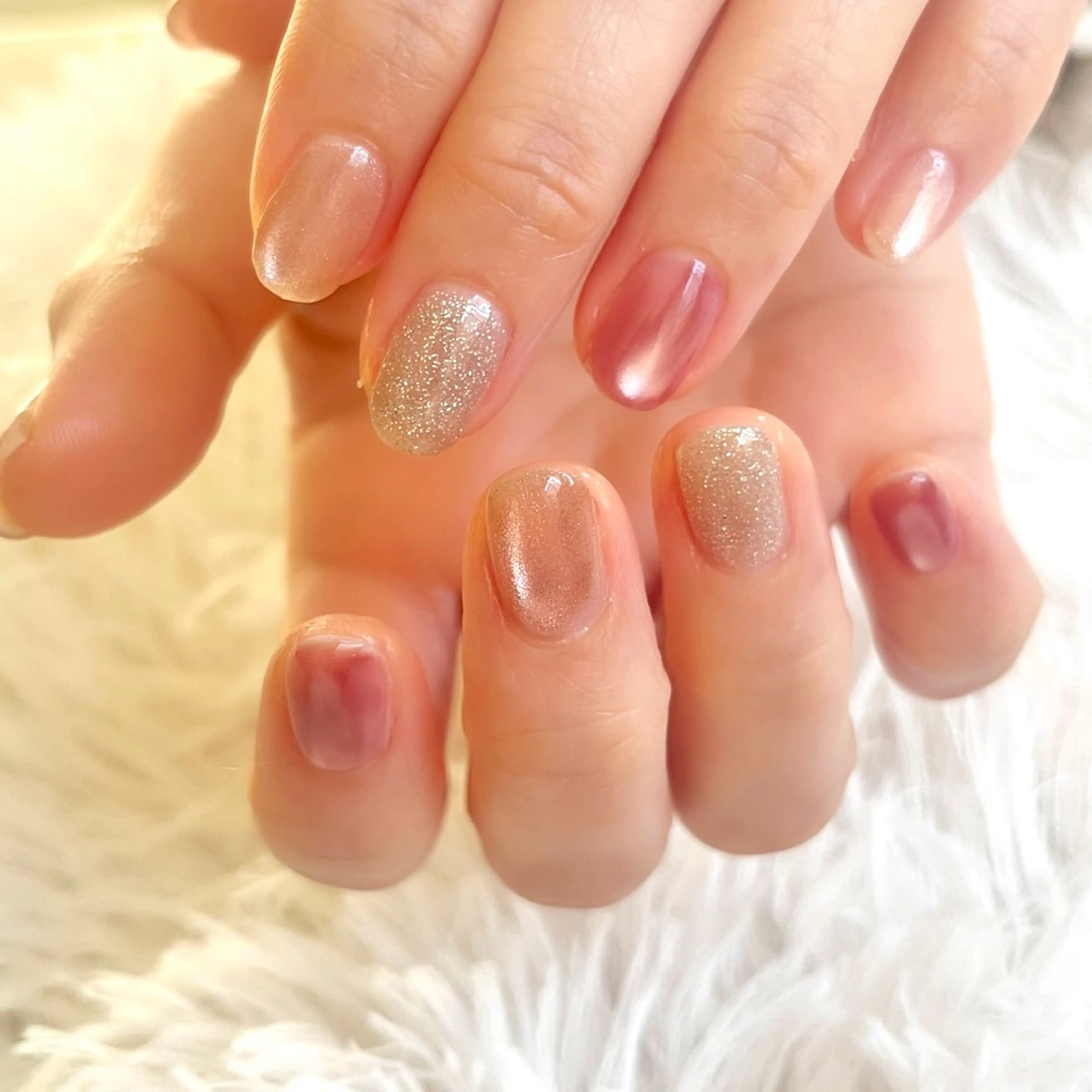 ネイル フラッシュネイル マグネットネイル オフィスネイル ピンク ショートネイル 島田 亜紀のネイルデザイン