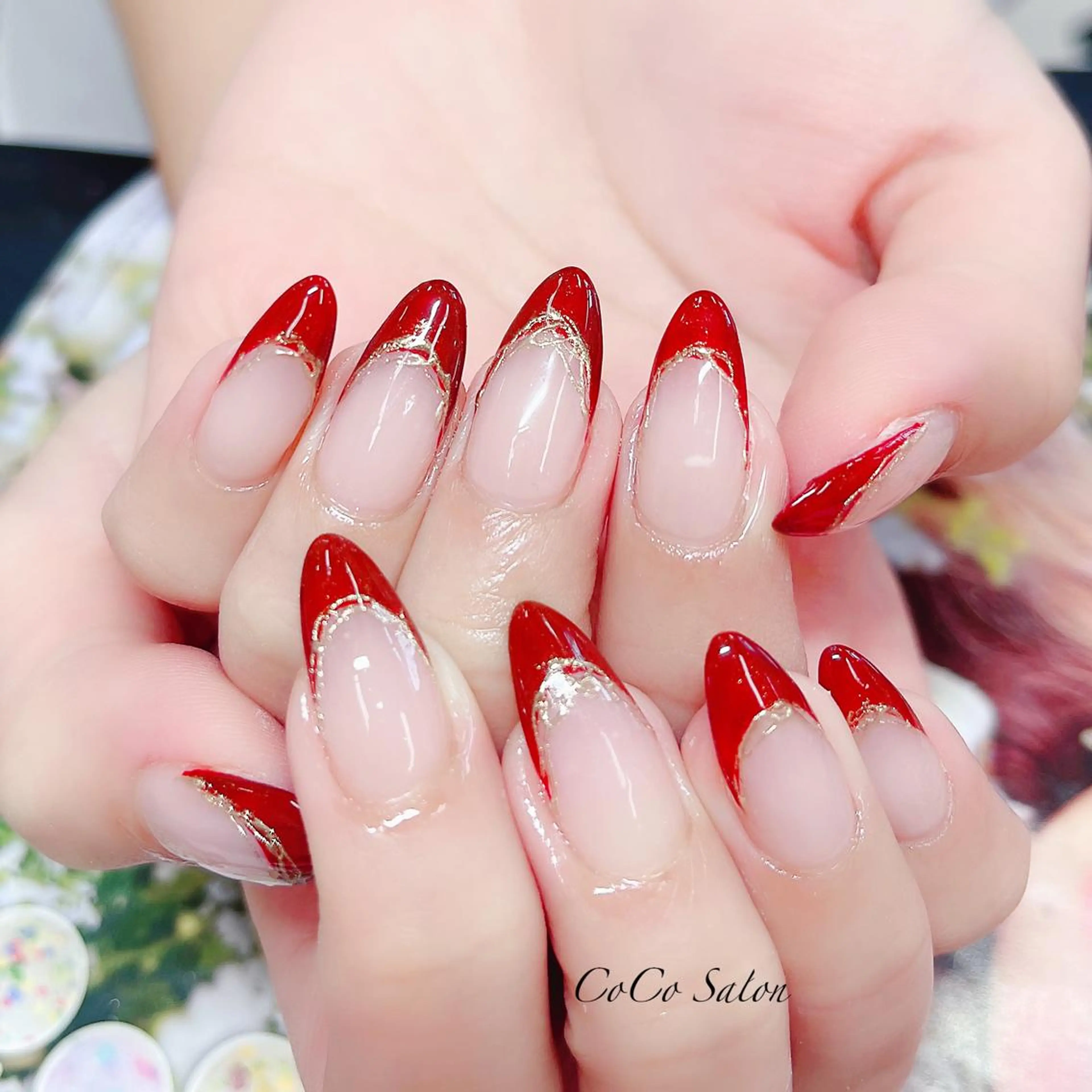 ネイル ボルドー 成人式 長さ出し フレンチネイル ジェルネイル ハンドネイル CoCoSalon ネイル/まつ毛予約のネイルデザイン