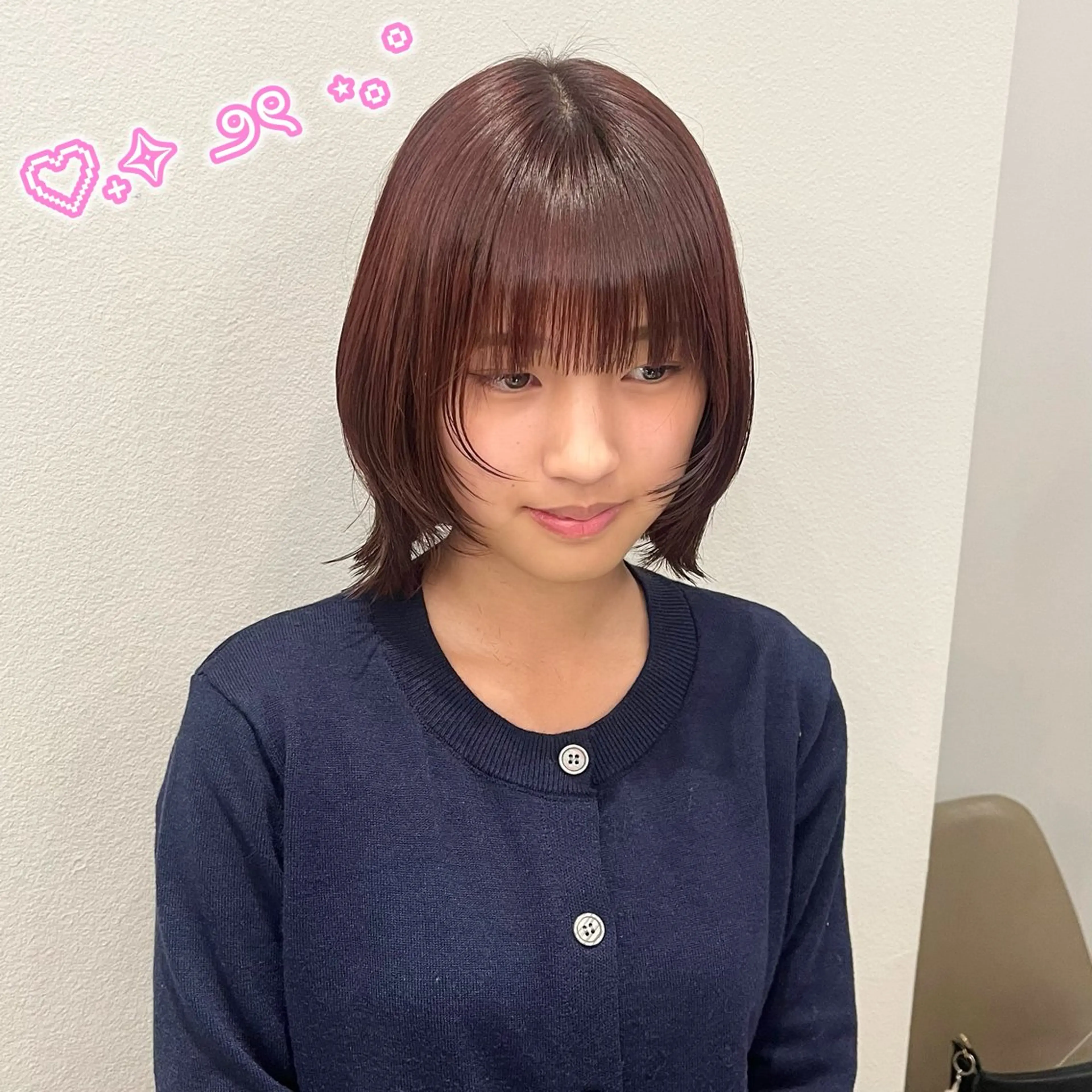 ミディアム カット ヘアカラー ヘアセット/ピンク /レッド/あつはのヘアスタイル