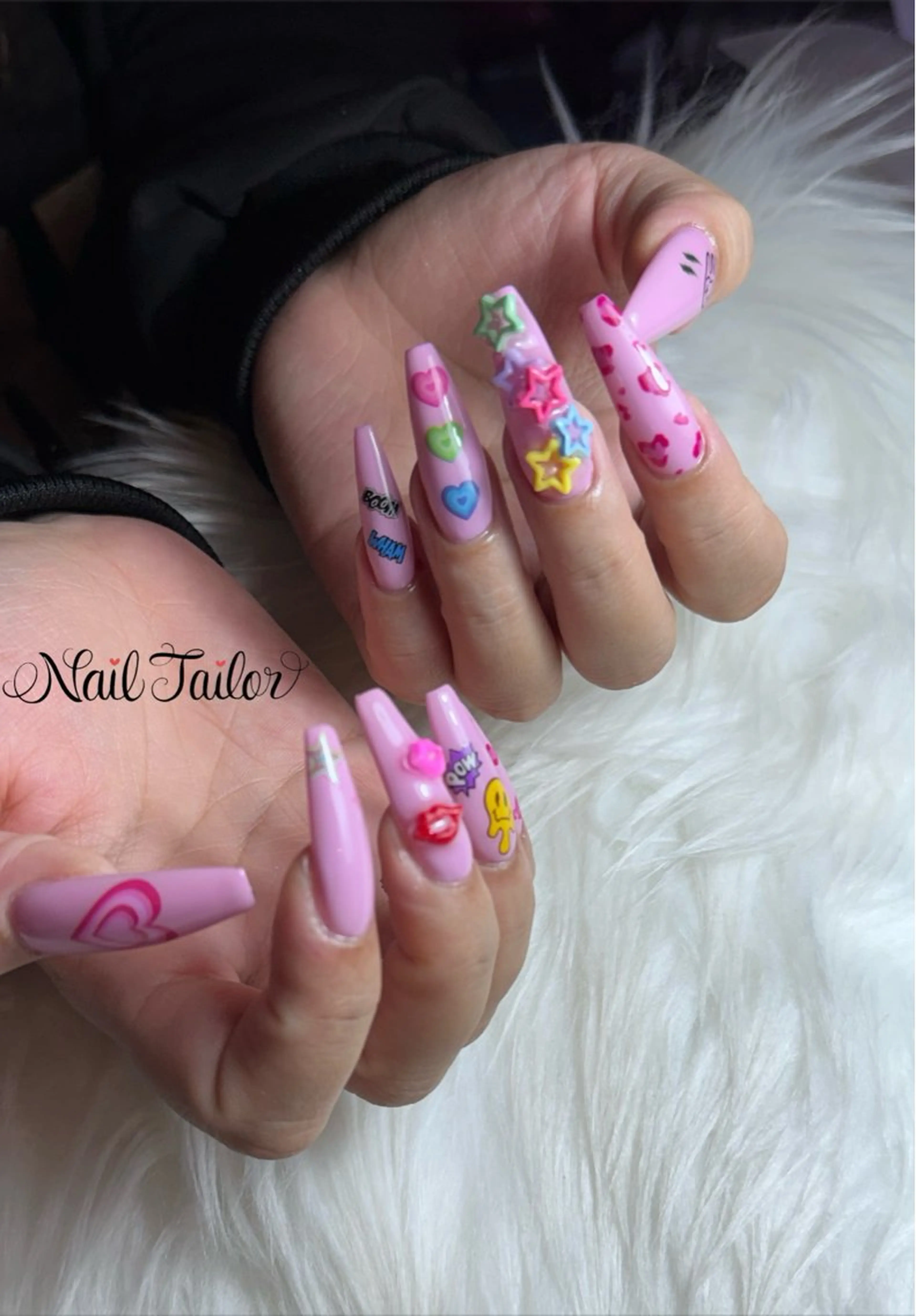 ネイル アニマル柄 ロングネイル ピンク スカルプネイル ハンドネイル 〜Nail Tailor〜　ネイルテイラー所属・NailTailor ネイルテイラーのネイルデザイン