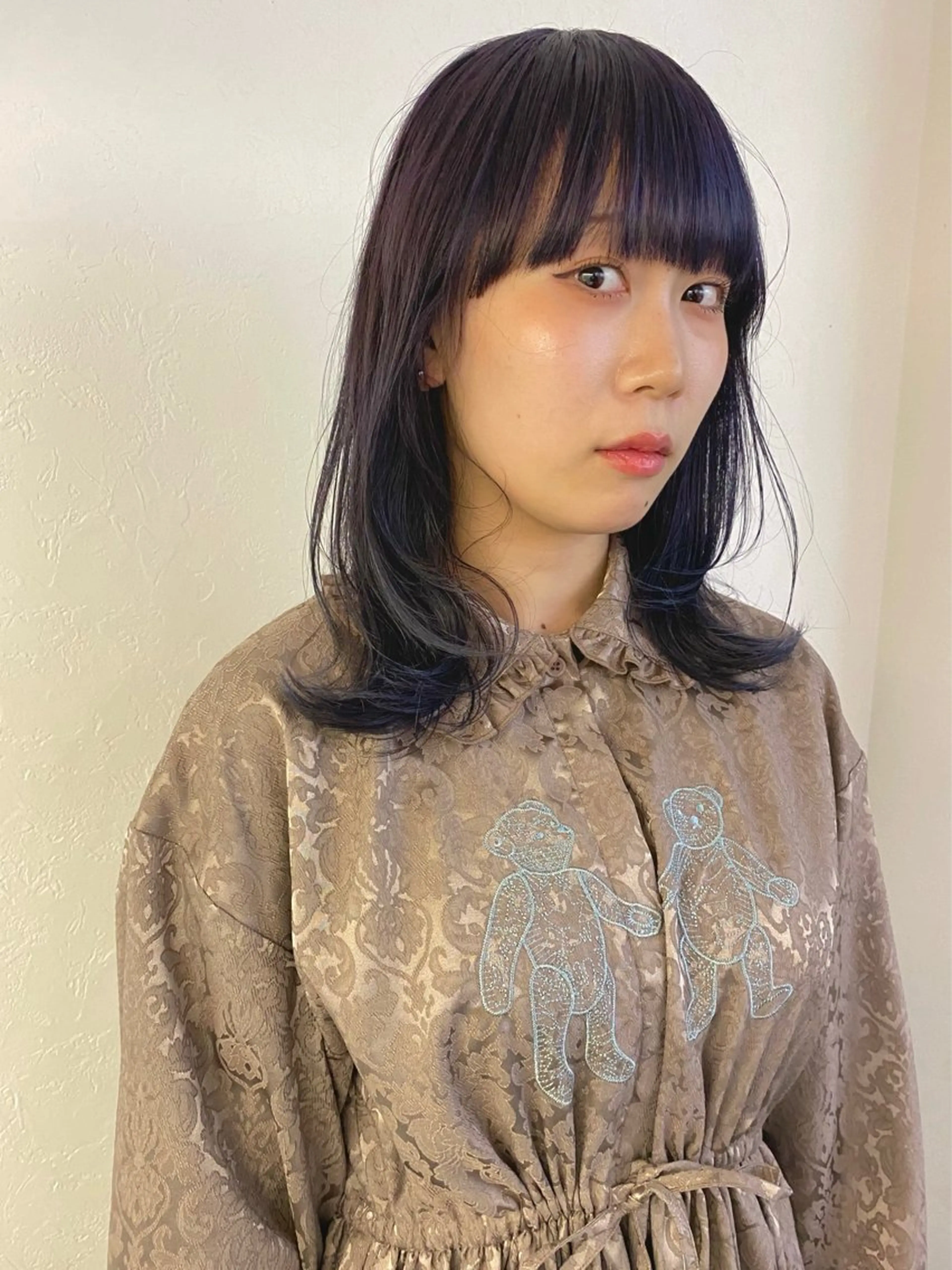 ミディアム カラー バイオレットカラー ワイドバング カット ヘアカラー トリートメント 森貴裕/ベージュ/ パーマ/オリーブのヘアスタイル