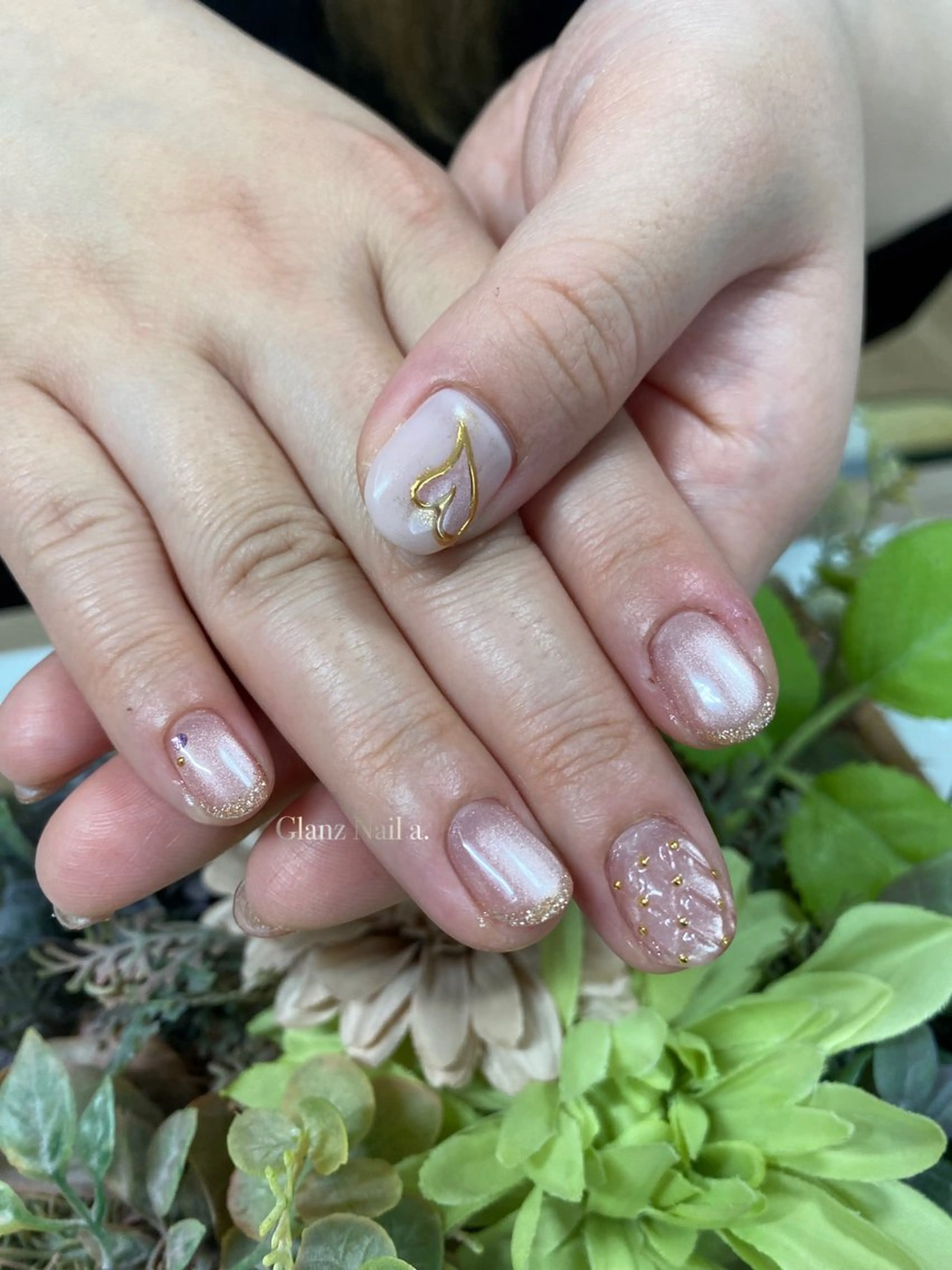 ネイル フレンチネイル マグネットネイル ピンク ハンドネイル Glanz  Nail aのネイルデザイン