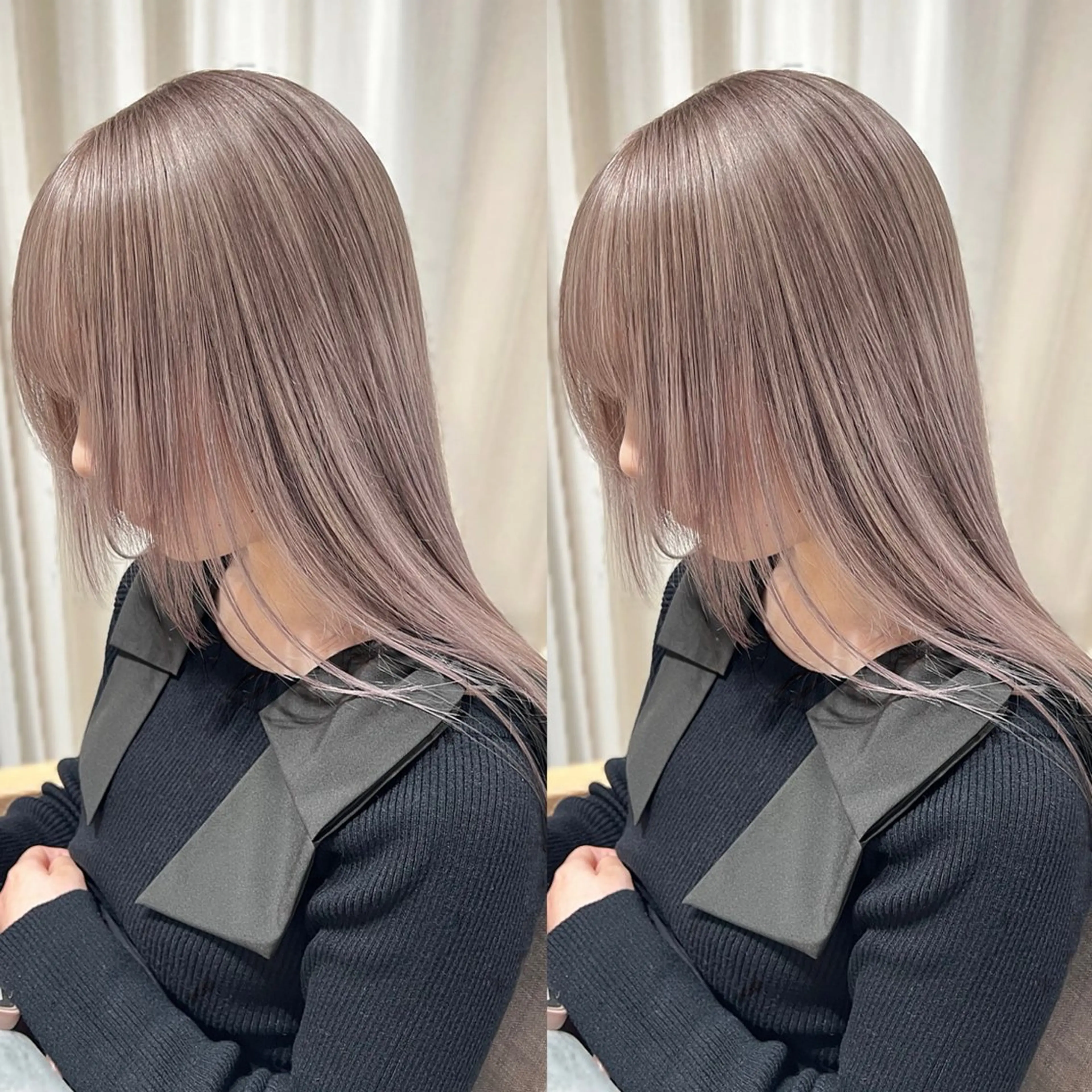 セミロング カラー ベージュカラー ミルクティーベージュ レイヤーカット/韓国 艶カラー🪄REN.のヘアスタイル