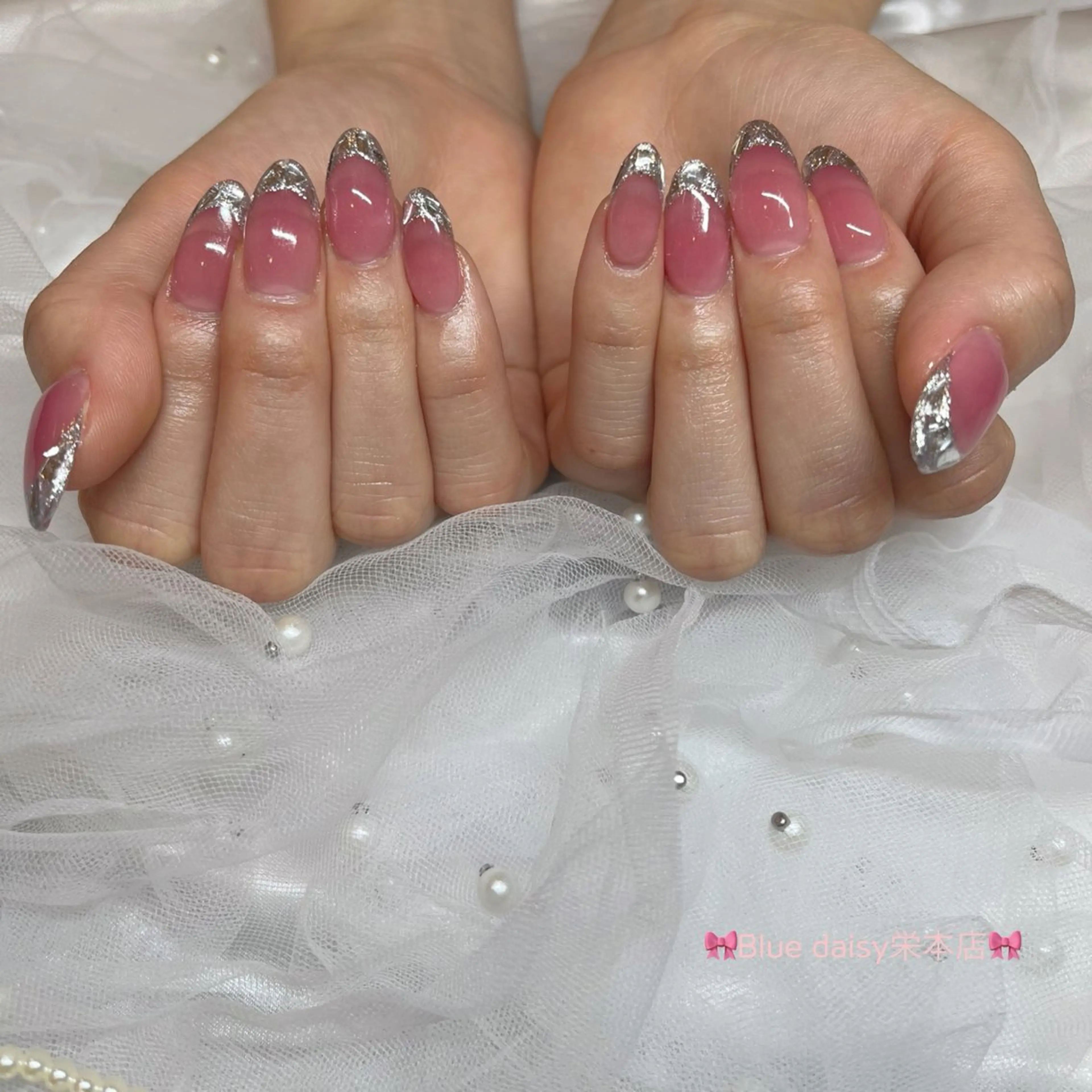 ネイル フレンチネイル ガラスフレンチ ハンドネイル ブルーデイジー栄本店所属・BlueDaisy 栄本店のネイルデザイン