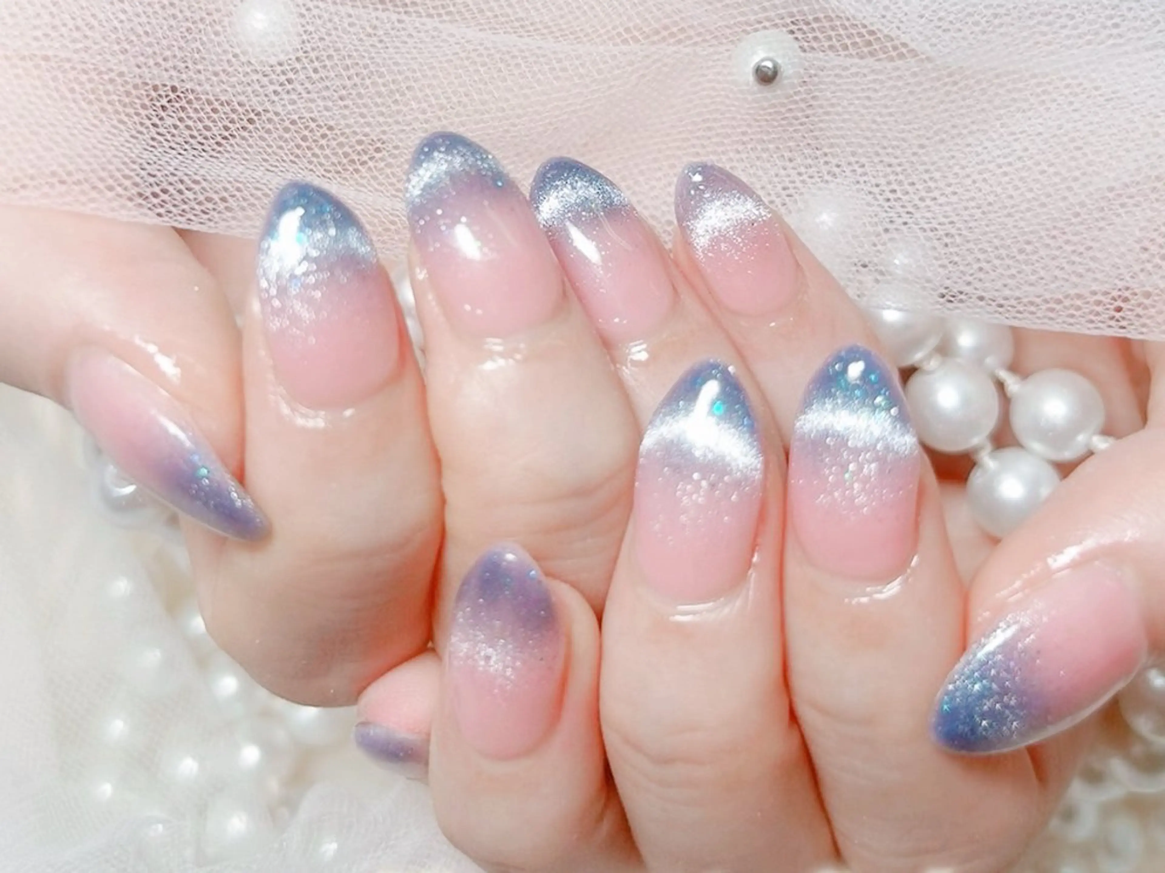 ネイル チークネイル フラッシュネイル ジェルネイル キラキラネイル 韓国ネイル ハンドネイル Hanaai Salon新宿店のネイルデザイン