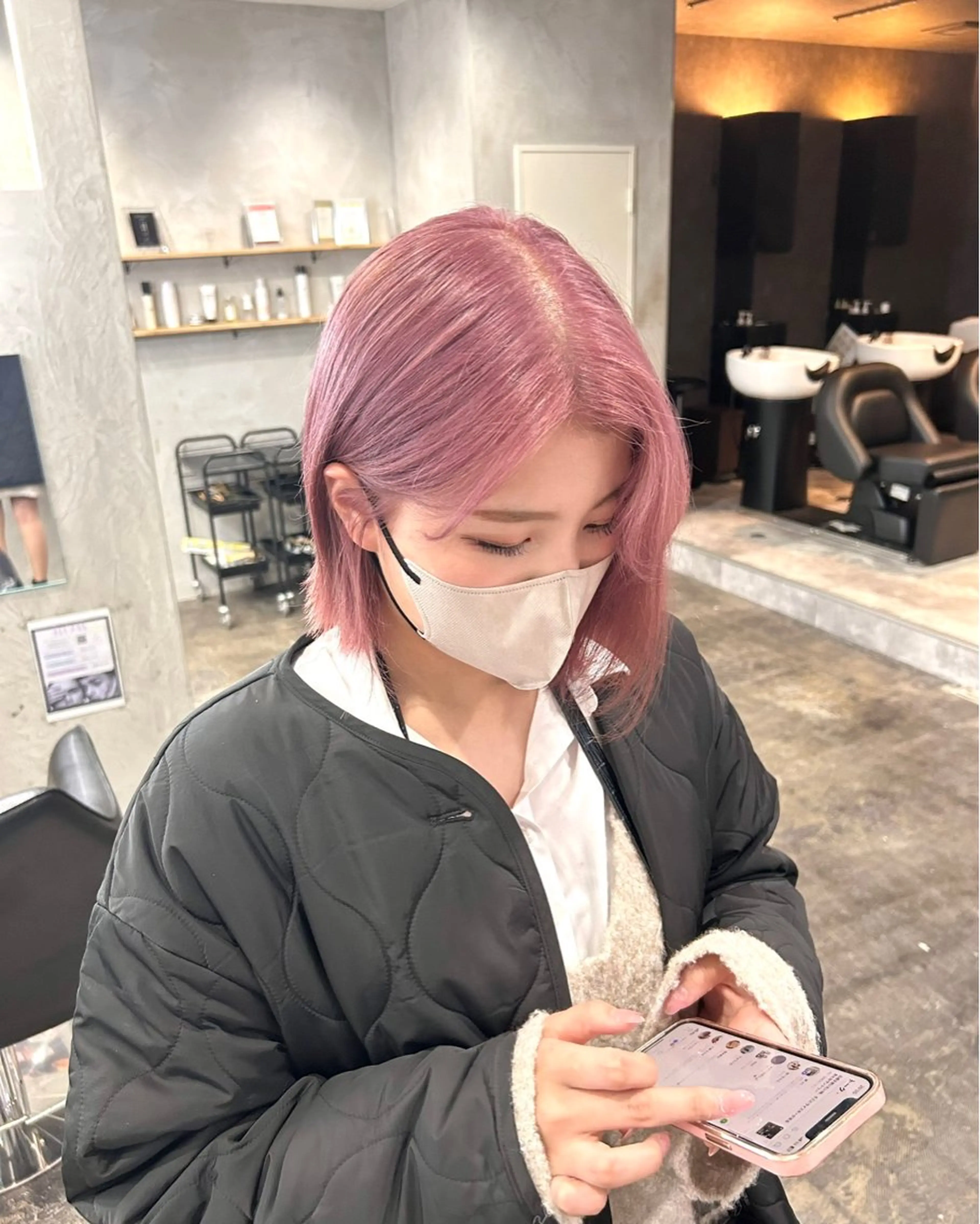 カラー ブリーチ ピンクカラー MaisonHALU さくらのヘアスタイル