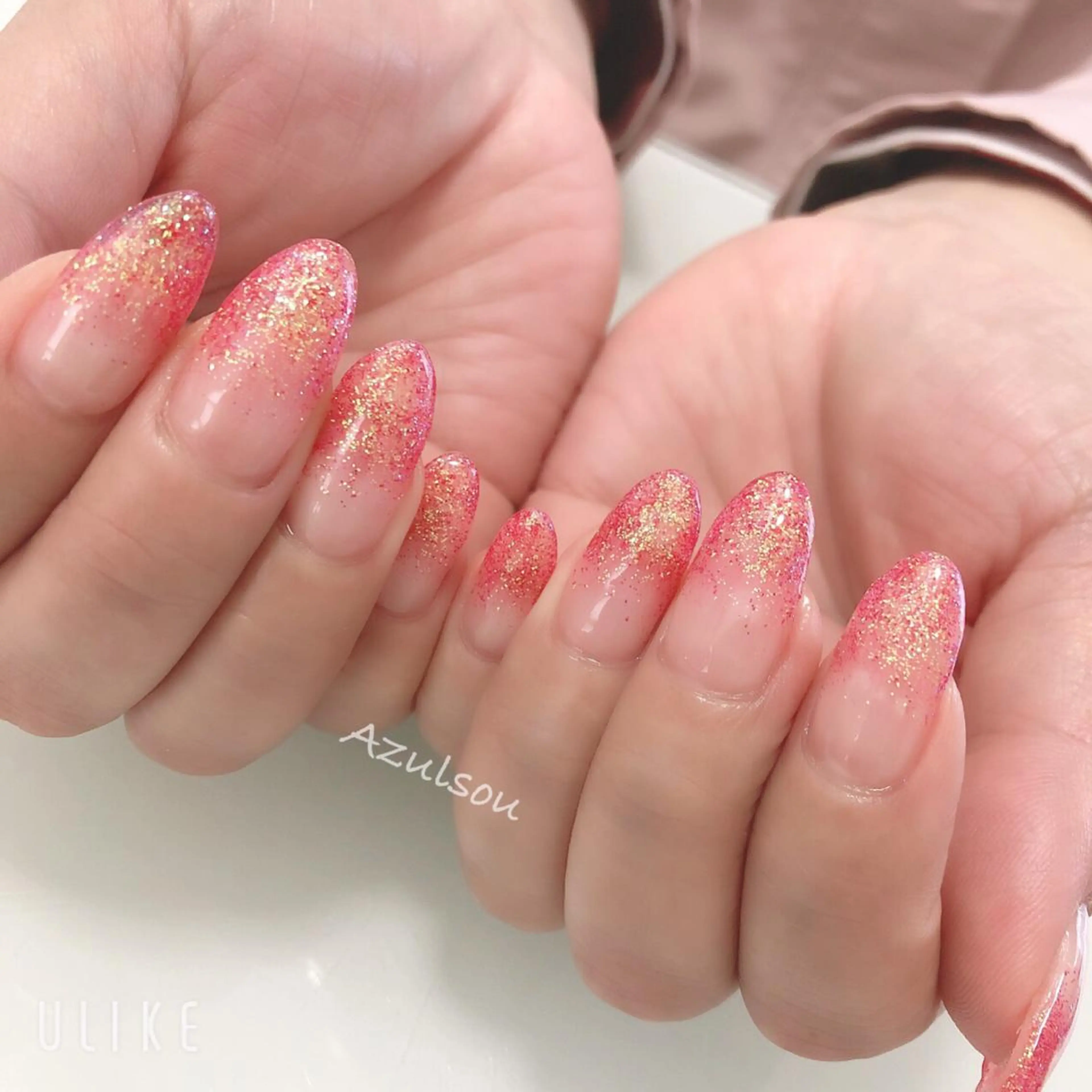 ネイル ジェルネイル 韓国ネイル ラメ(グリッター) ラメグラデーション ミラーネイル Azulsou 廣川愛のネイルデザイン