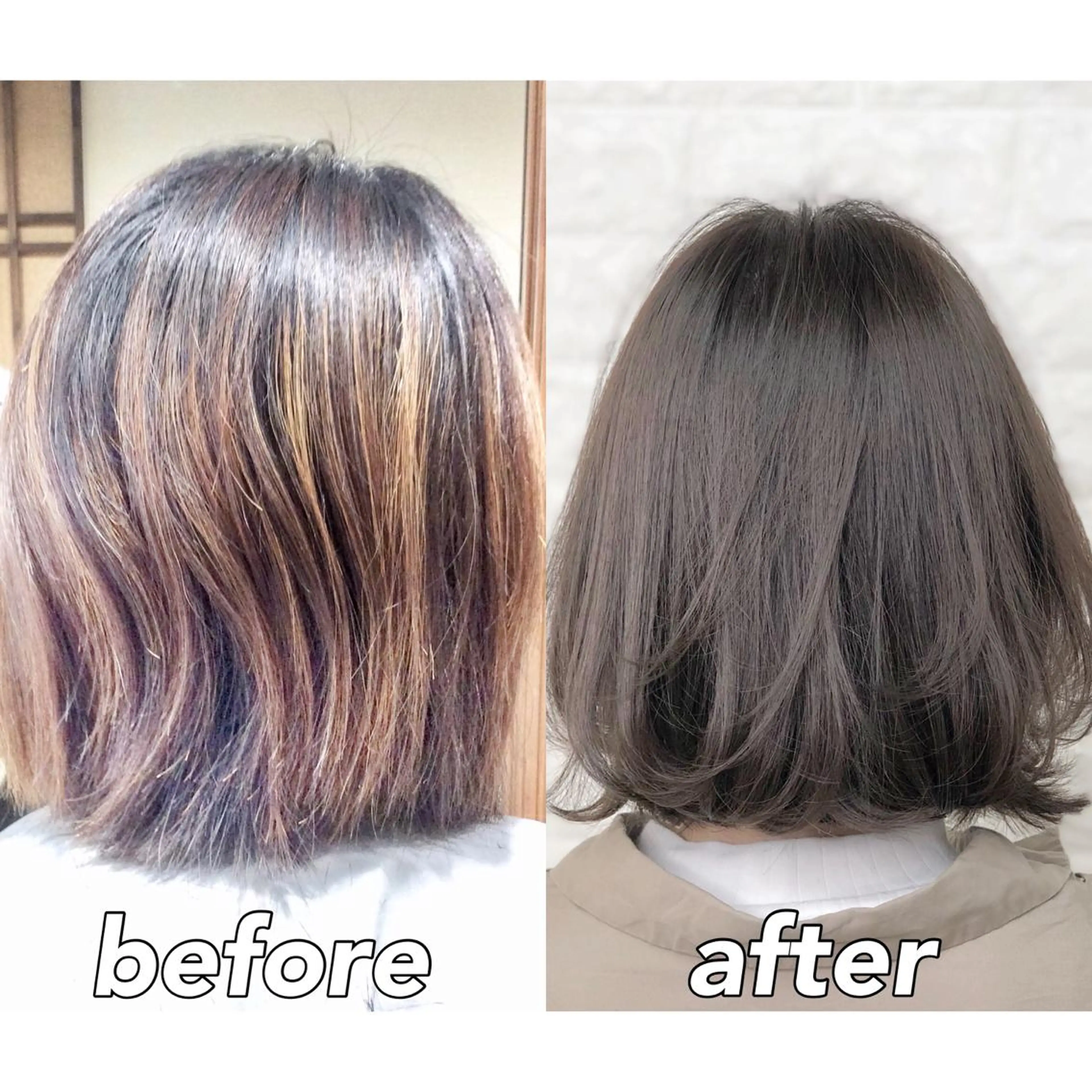 ショート カラー 切りっぱなしボブ アッシュ ベージュカラー ブリーチ 透明感カラー カット ヘアカラー トリートメント KIZU 髪質改善 オカルト怪談のヘアスタイル