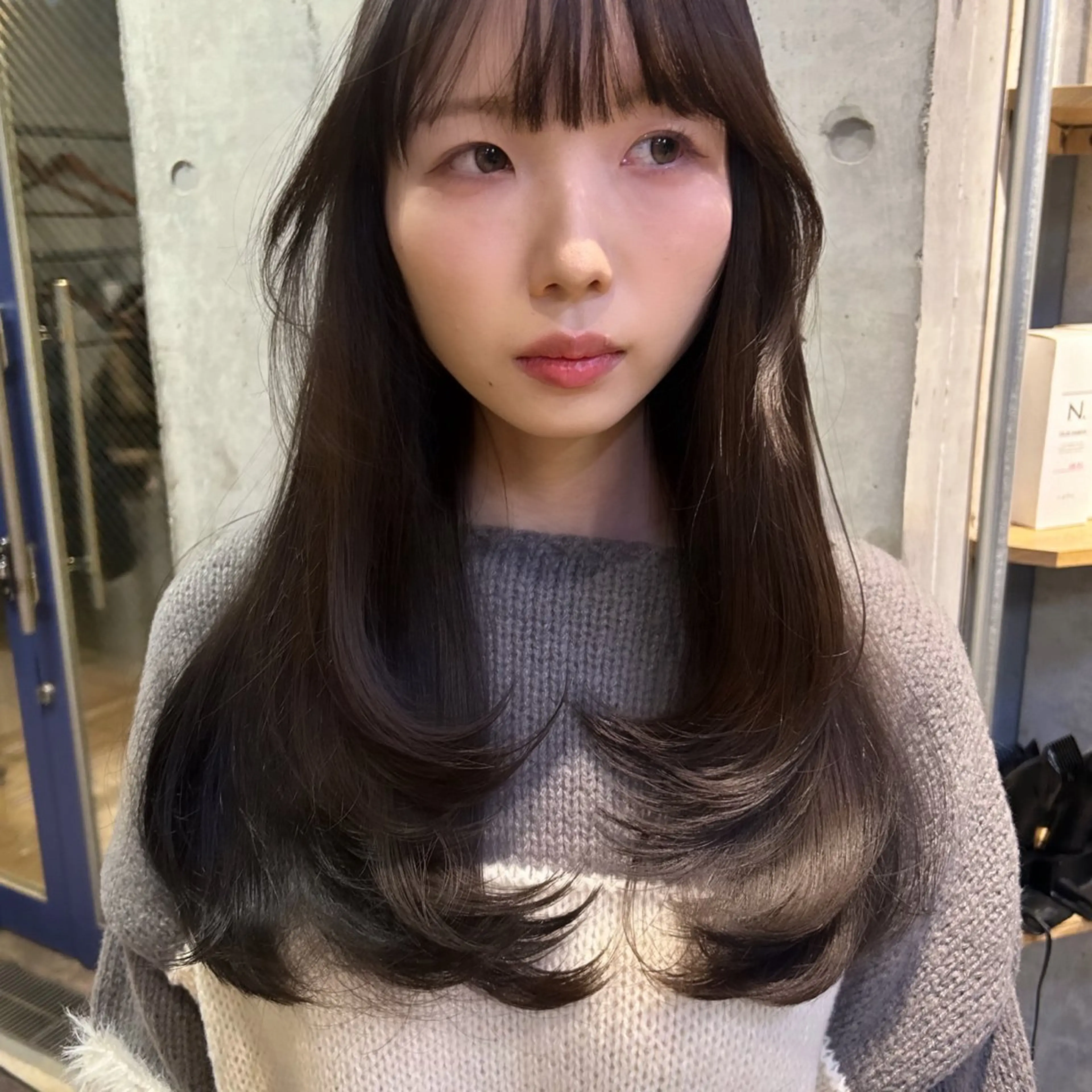 ロング カラー 黒髪 ブルーカラー レイヤーカット RONU所属・鎌倉駅*カット/ 似合わせ/ニシハラのヘアスタイル