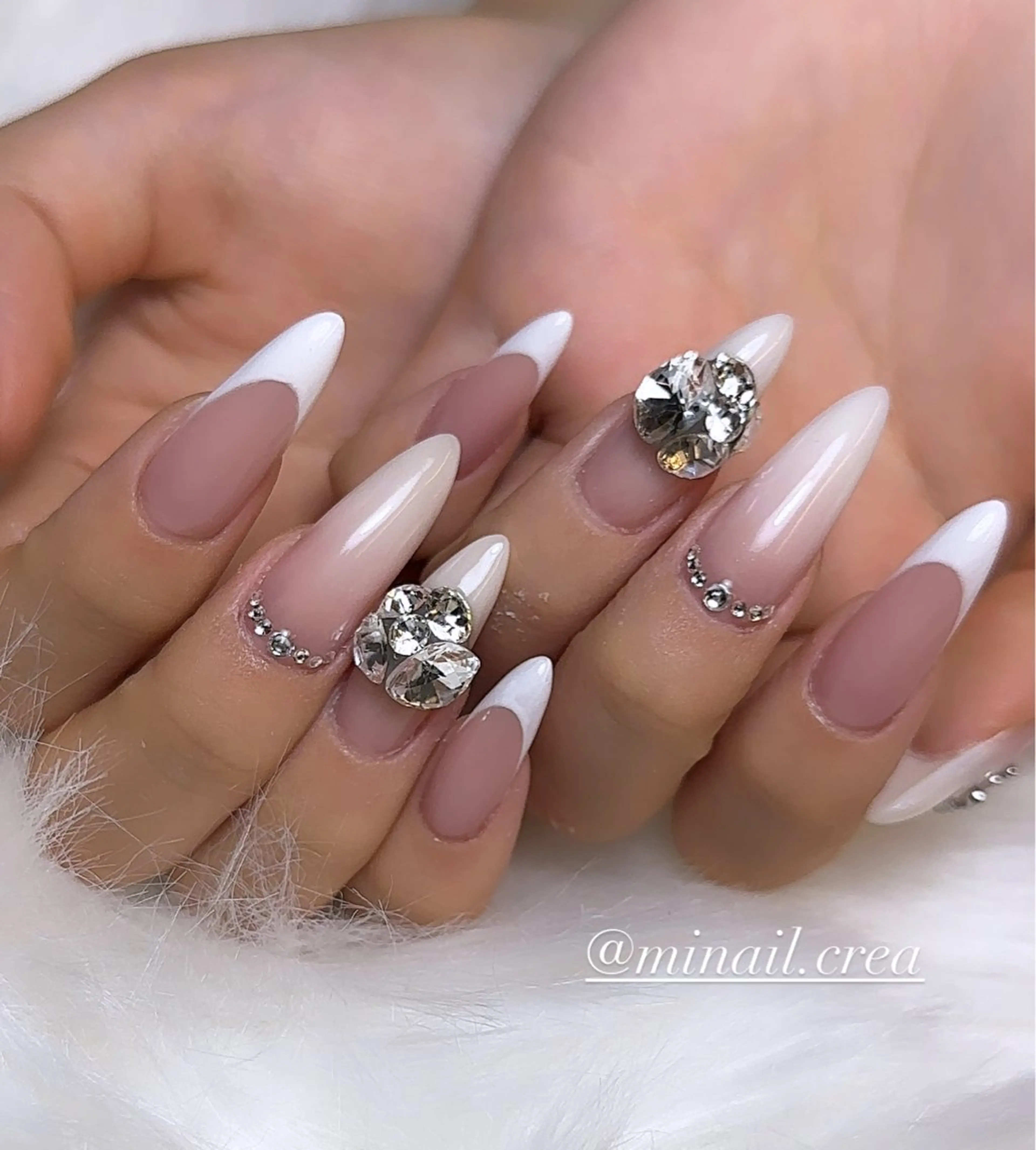 ネイル フレンチネイル キラキラネイル ロングネイル オフィスネイル ピンク ハンドネイル CRéA　-private nailsalon-所属・CReA nailのネイルデザイン