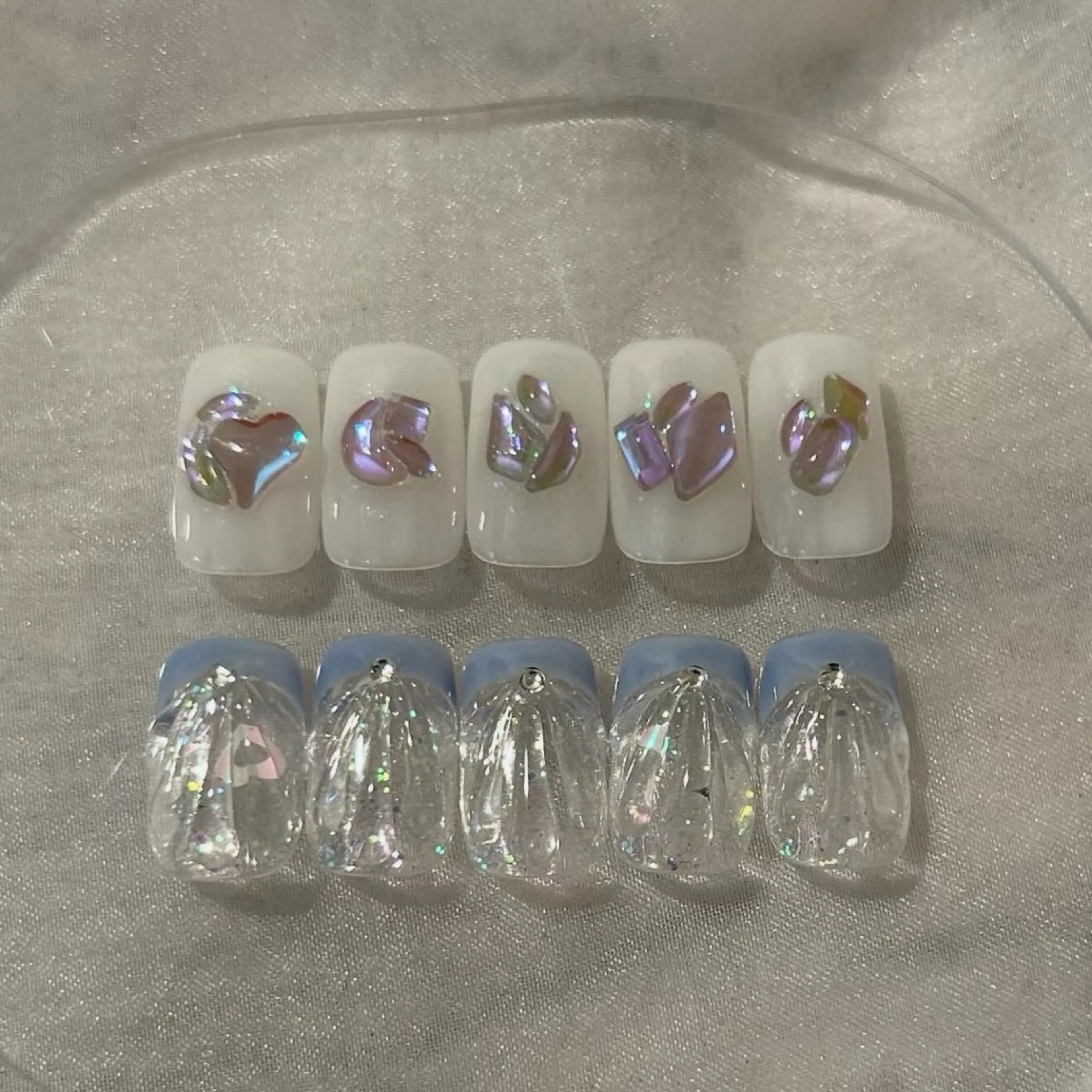 ネイル オーロラネイル フレンチネイル ガーリー ハート キラキラネイル ハンドネイル ハンドケア lyly.nail所属・lylynail YUUKAのネイルデザイン