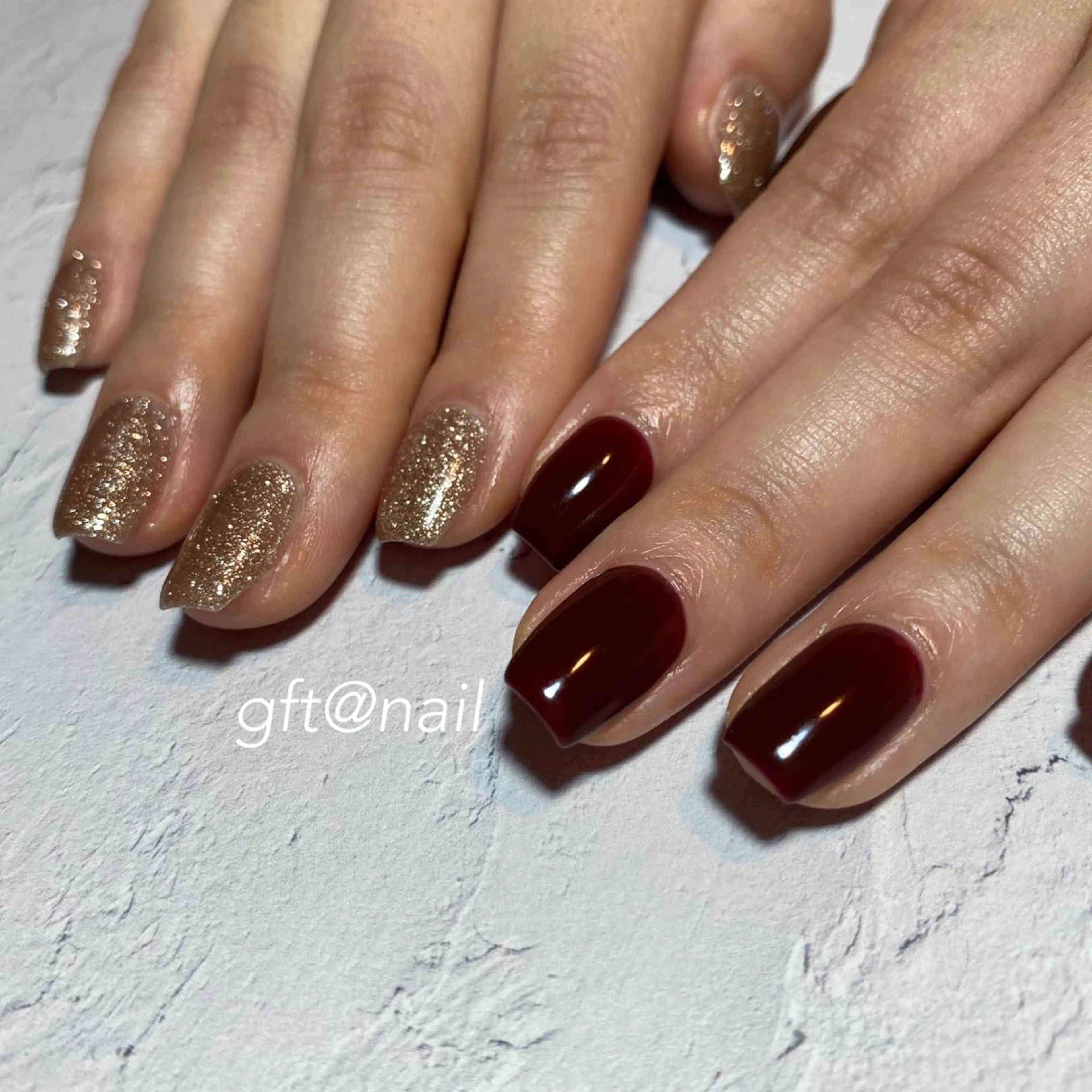 ネイル ボルドー ラメ(グリッター) 冬ネイル クリスマス ハンドネイル etorca nailのネイルデザイン