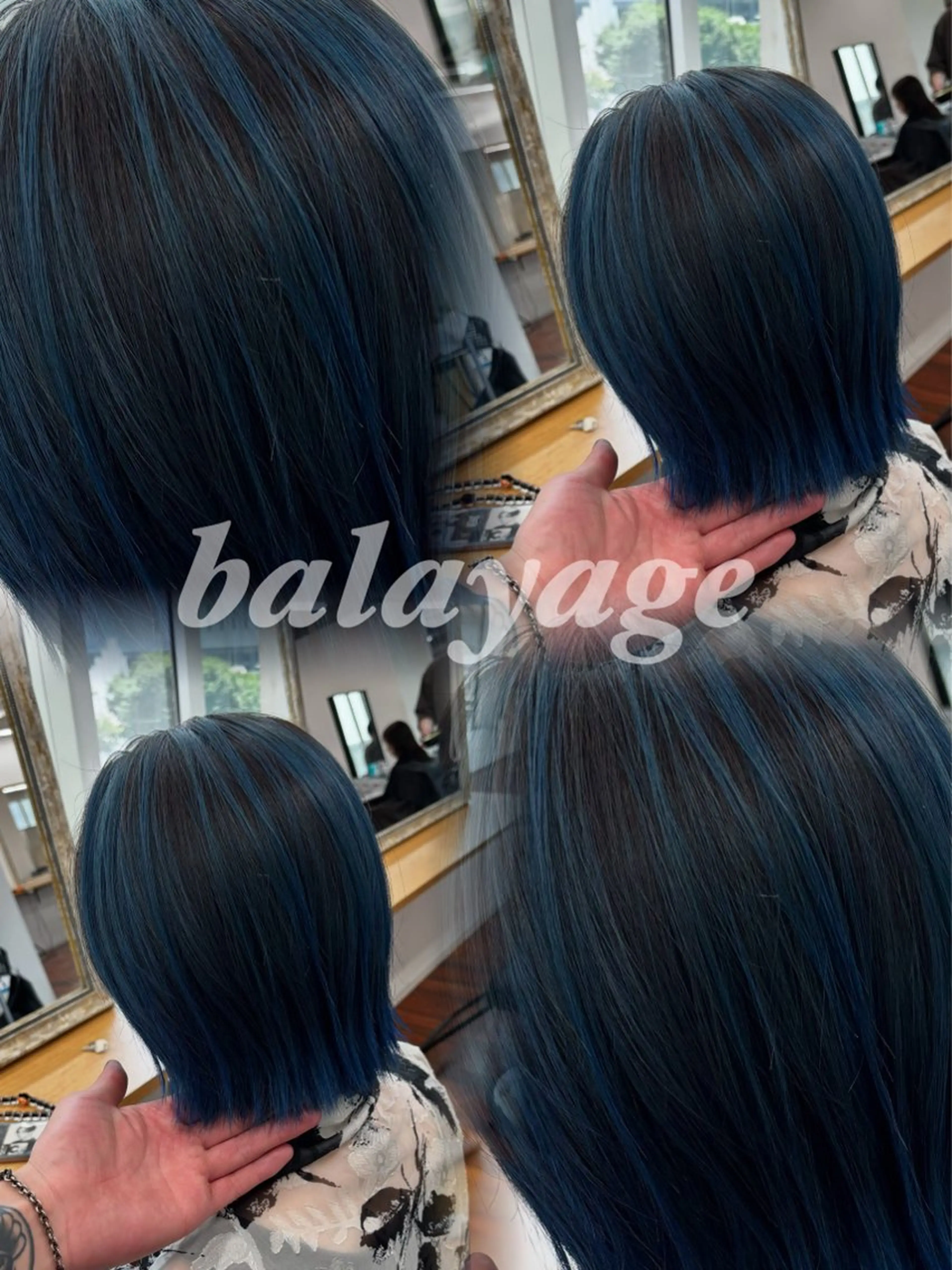 ミディアム カラー ヘアアレンジ バレイヤージュ ブルーカラー ダブルカラー ハイライトカラー ハイトーンカラー カット ヘアカラー トリートメント グランルッソ所属・岡山× バレイヤージュカラーのヘアスタイル