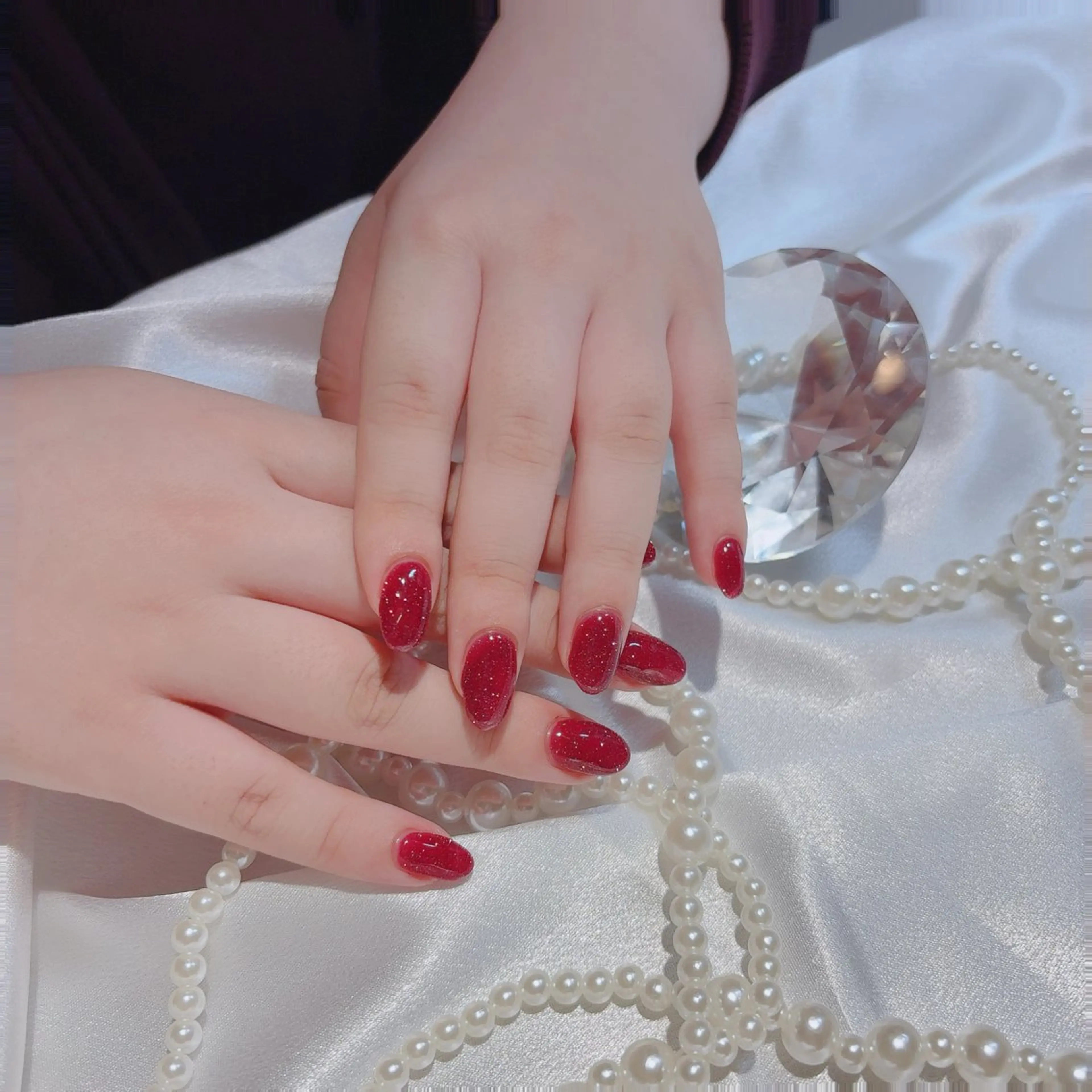 ネイル フラッシュネイル キラキラネイル ラメ(グリッター) ワンカラーネイル 赤色 ハンドネイル ブリオン大濠本店💟 𝕄𝕚𝕂𝔸のネイルデザイン