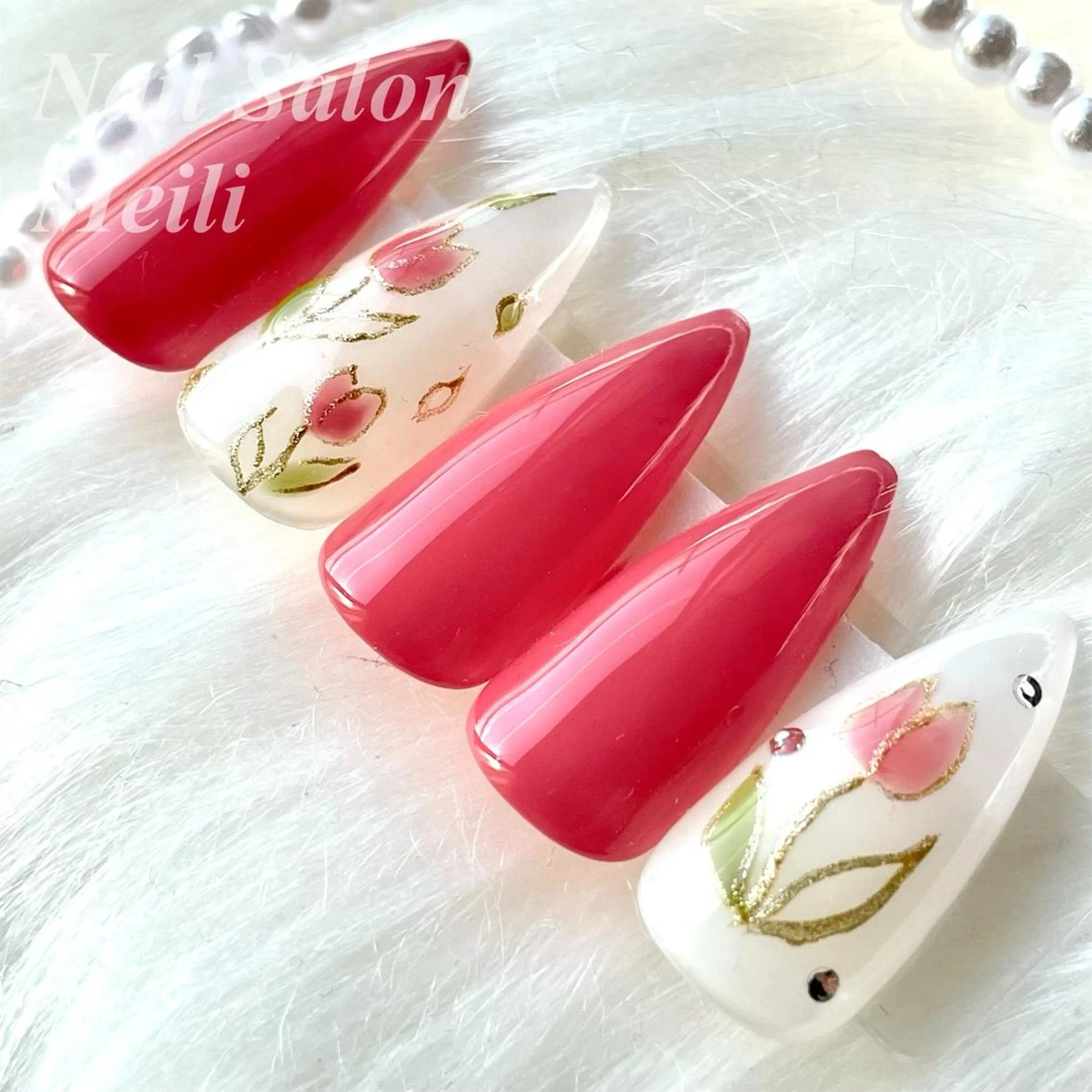 ネイル アートネイル フラワーネイル 赤色 春ネイル NAILSALON MEILIのネイルデザイン
