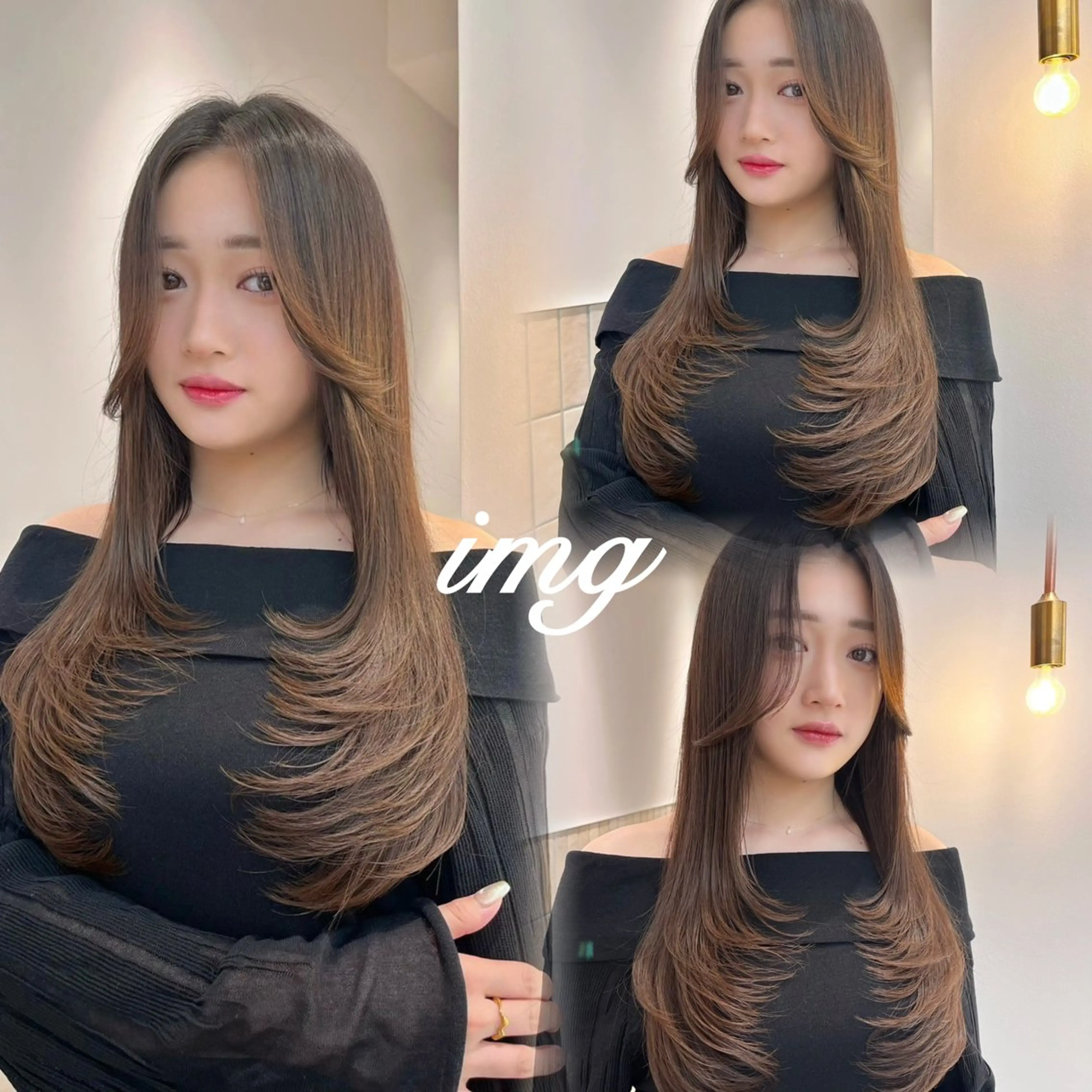 ロング レイヤーカット Lond Cheri所属・笑　璃 🎀／韓国／ ワンカラー／縮毛矯正のヘアスタイル
