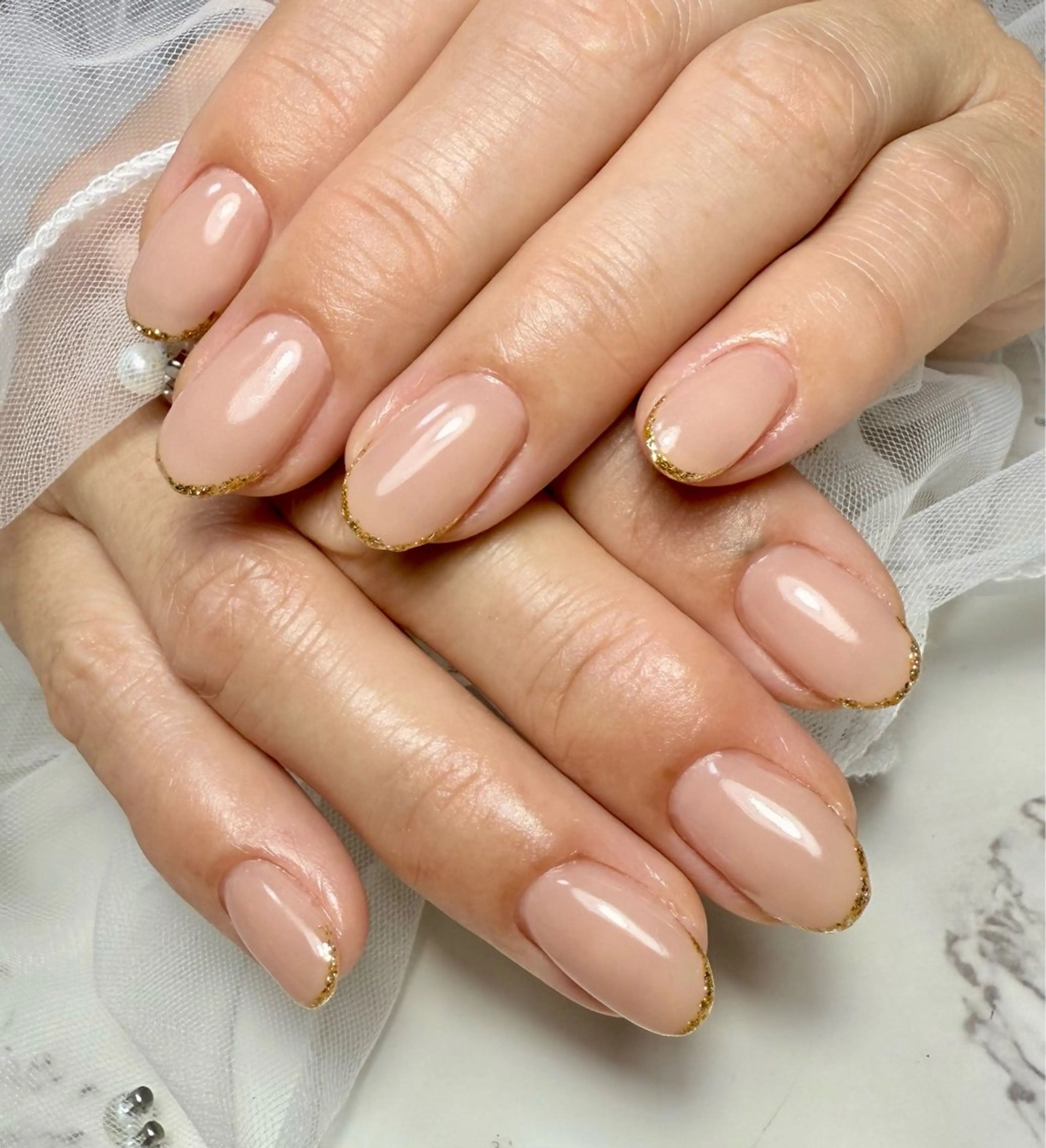 ネイル アートネイル フレンチネイル ガラスフレンチ 氷ネイル・うるうるネイル キラキラネイル M.N_ nailのネイルデザイン